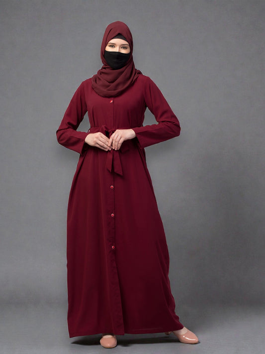 Front Open Abaya In Firdaus Fabric With Pockets & Matching Belt