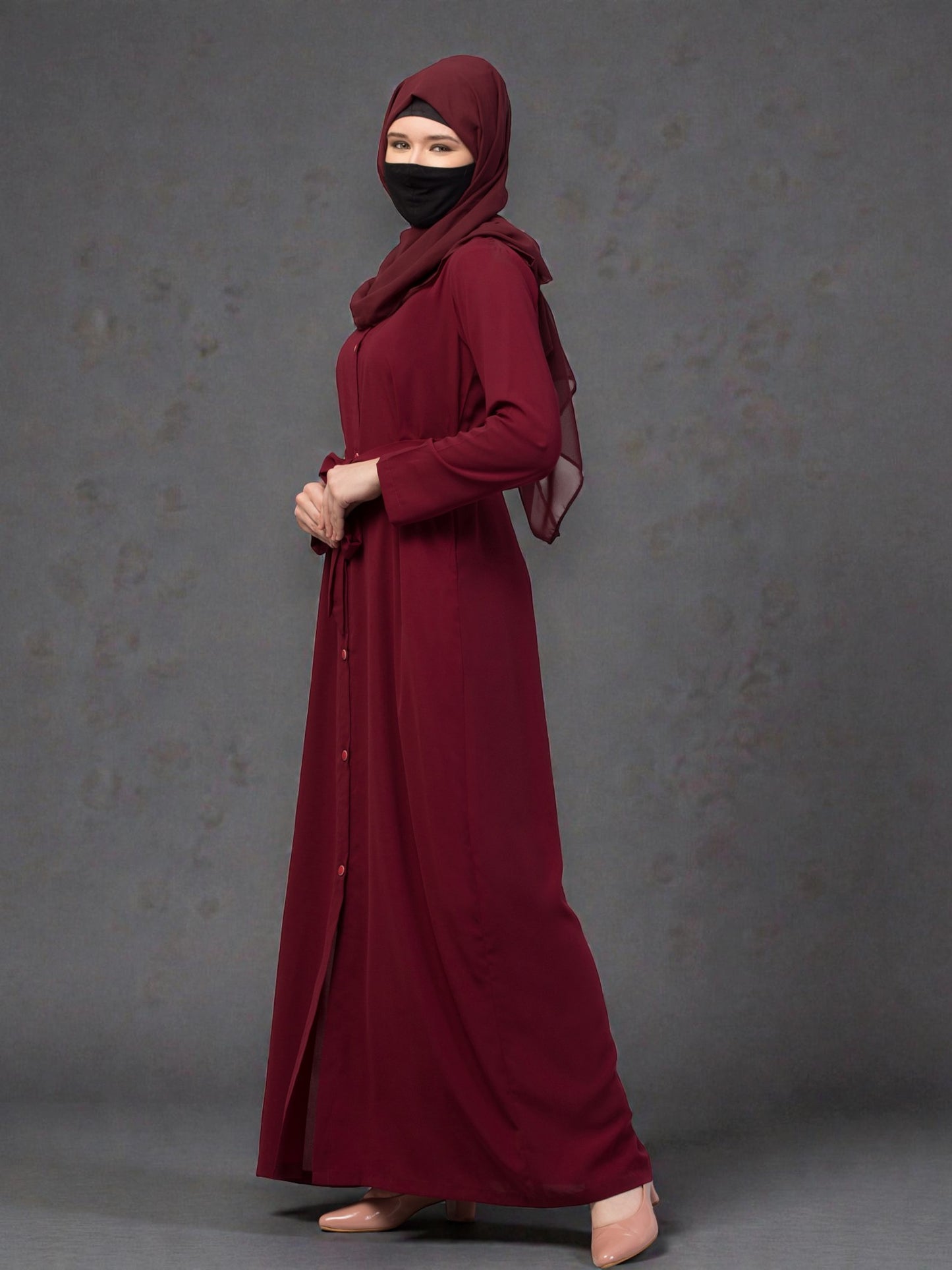 Front Open Abaya In Firdaus Fabric With Pockets & Matching Belt