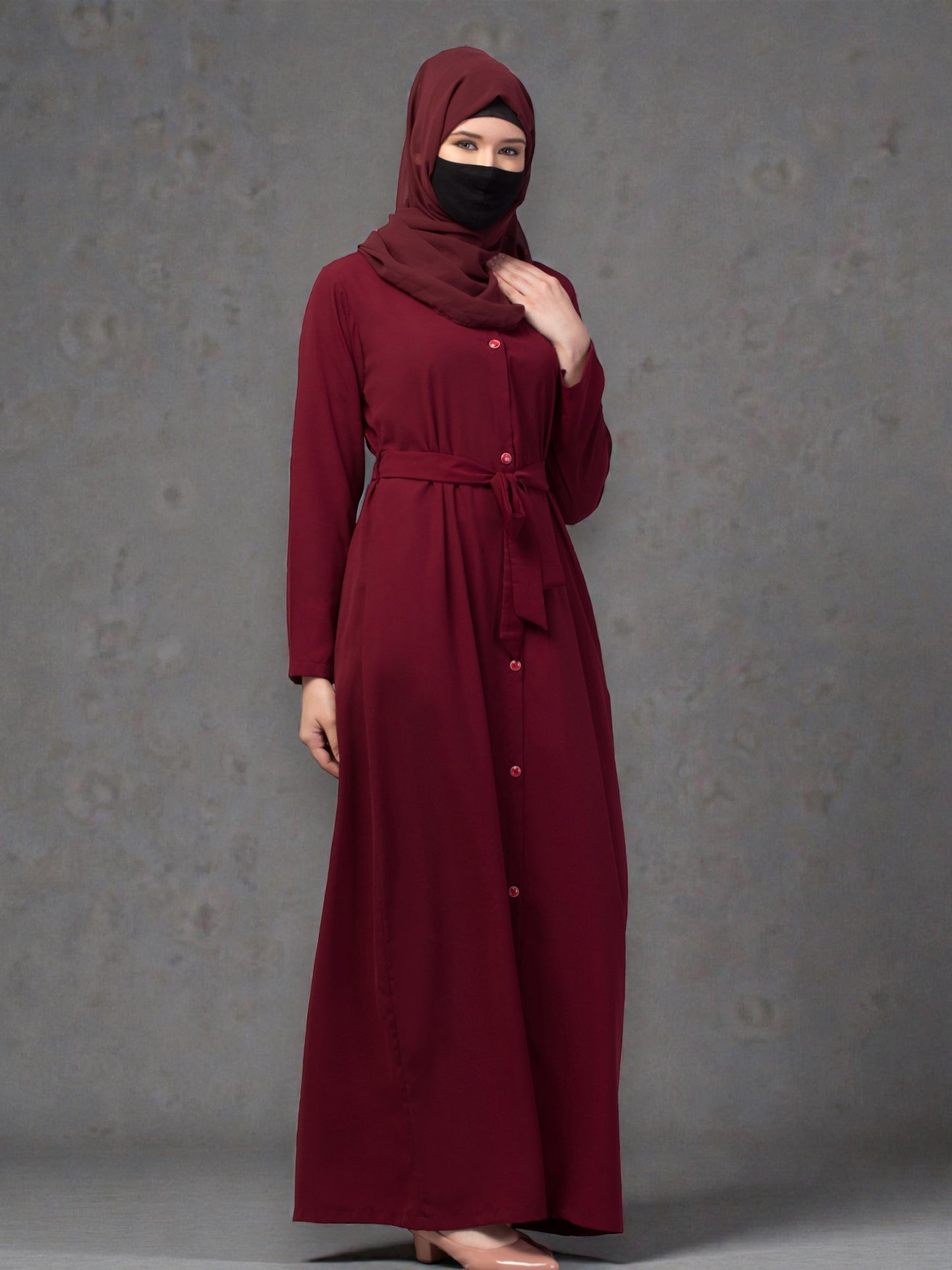 Front Open Abaya In Firdaus Fabric With Pockets & Matching Belt