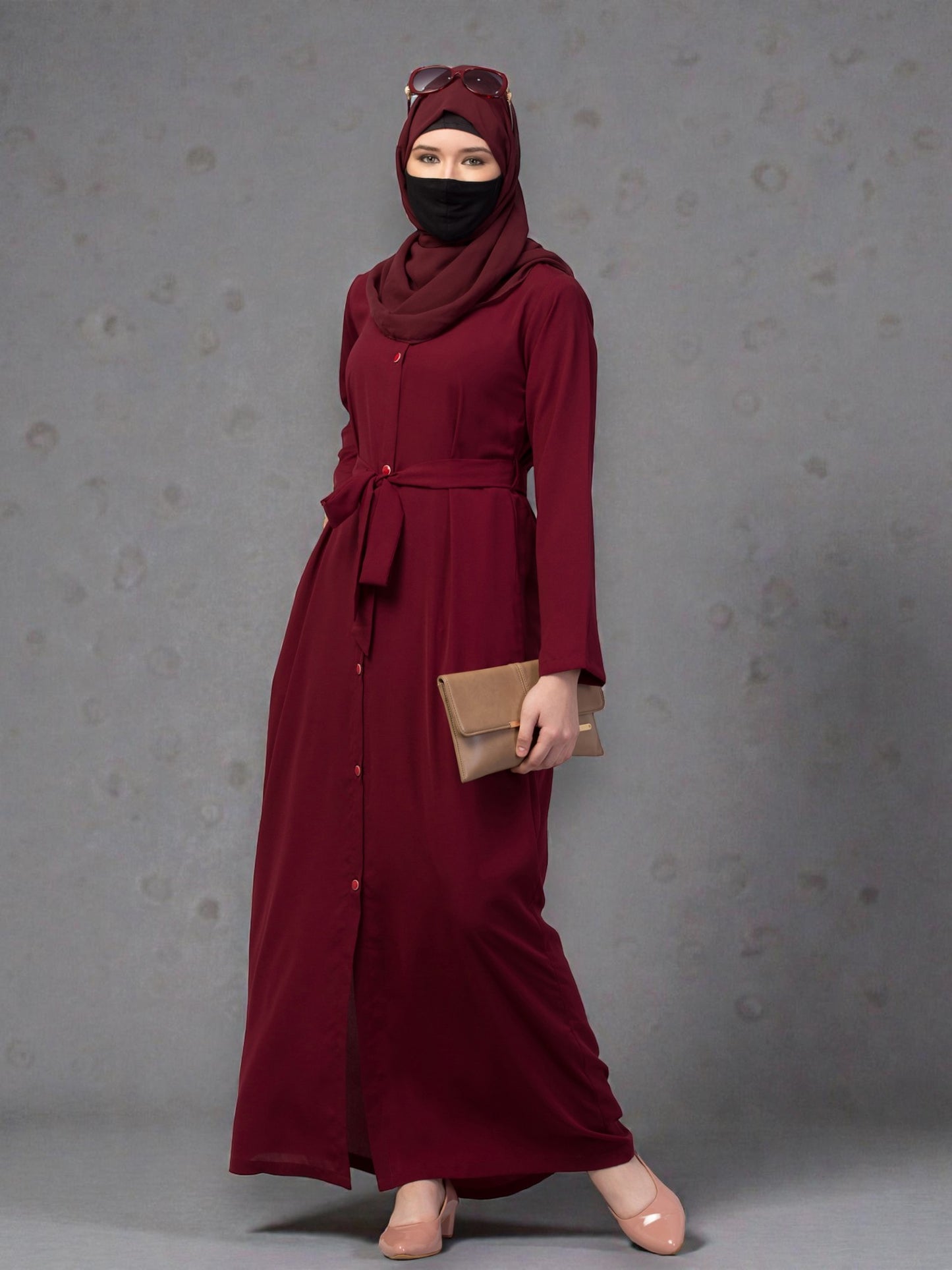 Front Open Abaya In Firdaus Fabric With Pockets & Matching Belt