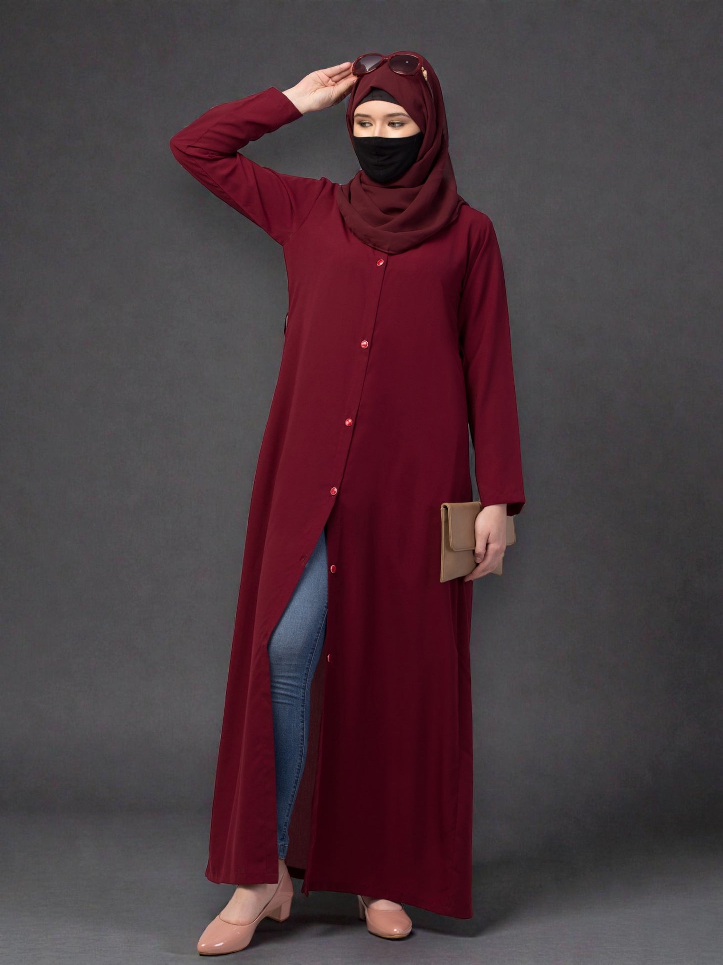 Front Open Abaya In Firdaus Fabric With Pockets & Matching Belt