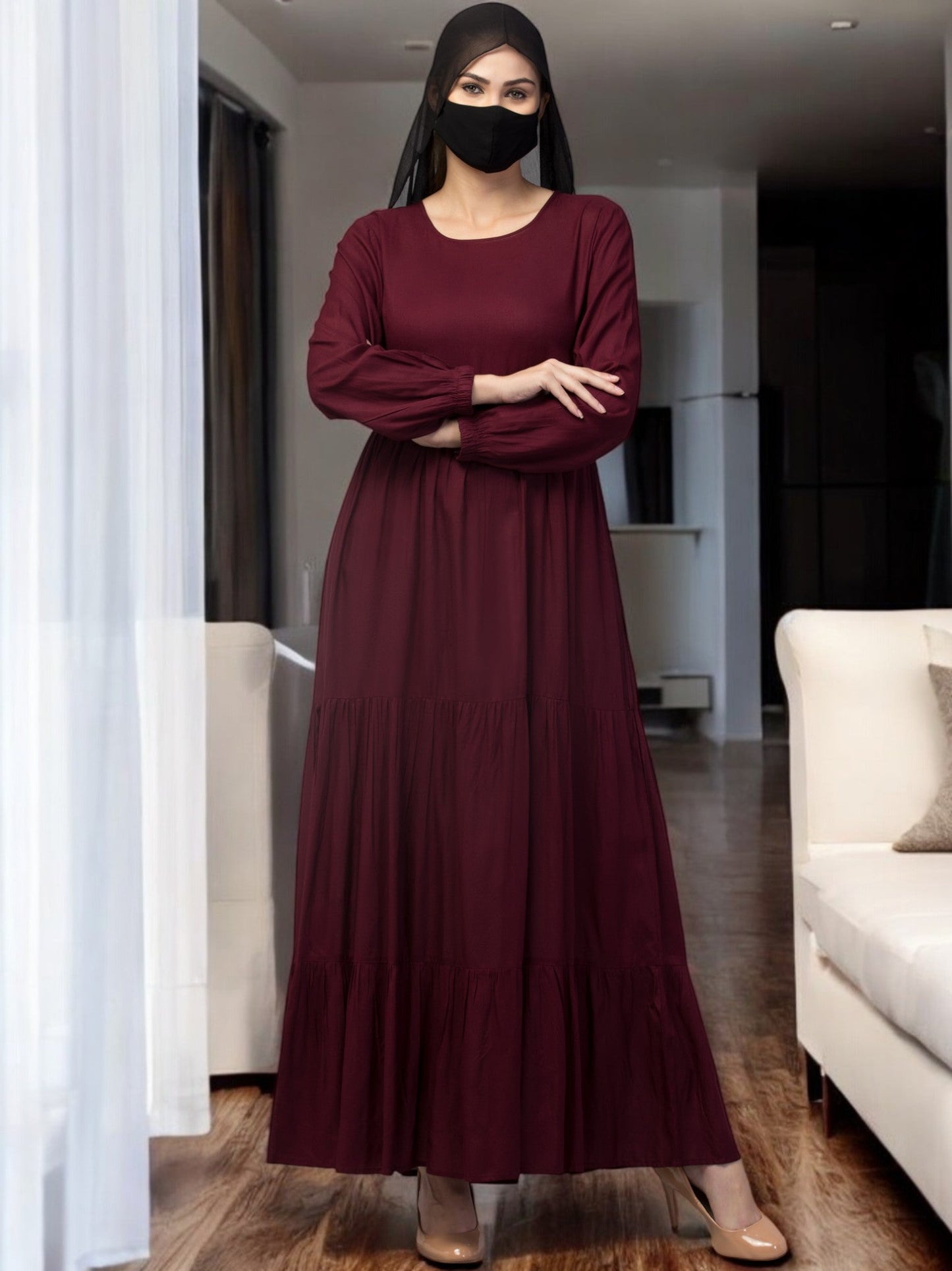 Multi Layered- Maxi Dress With Elasticated Sleeves