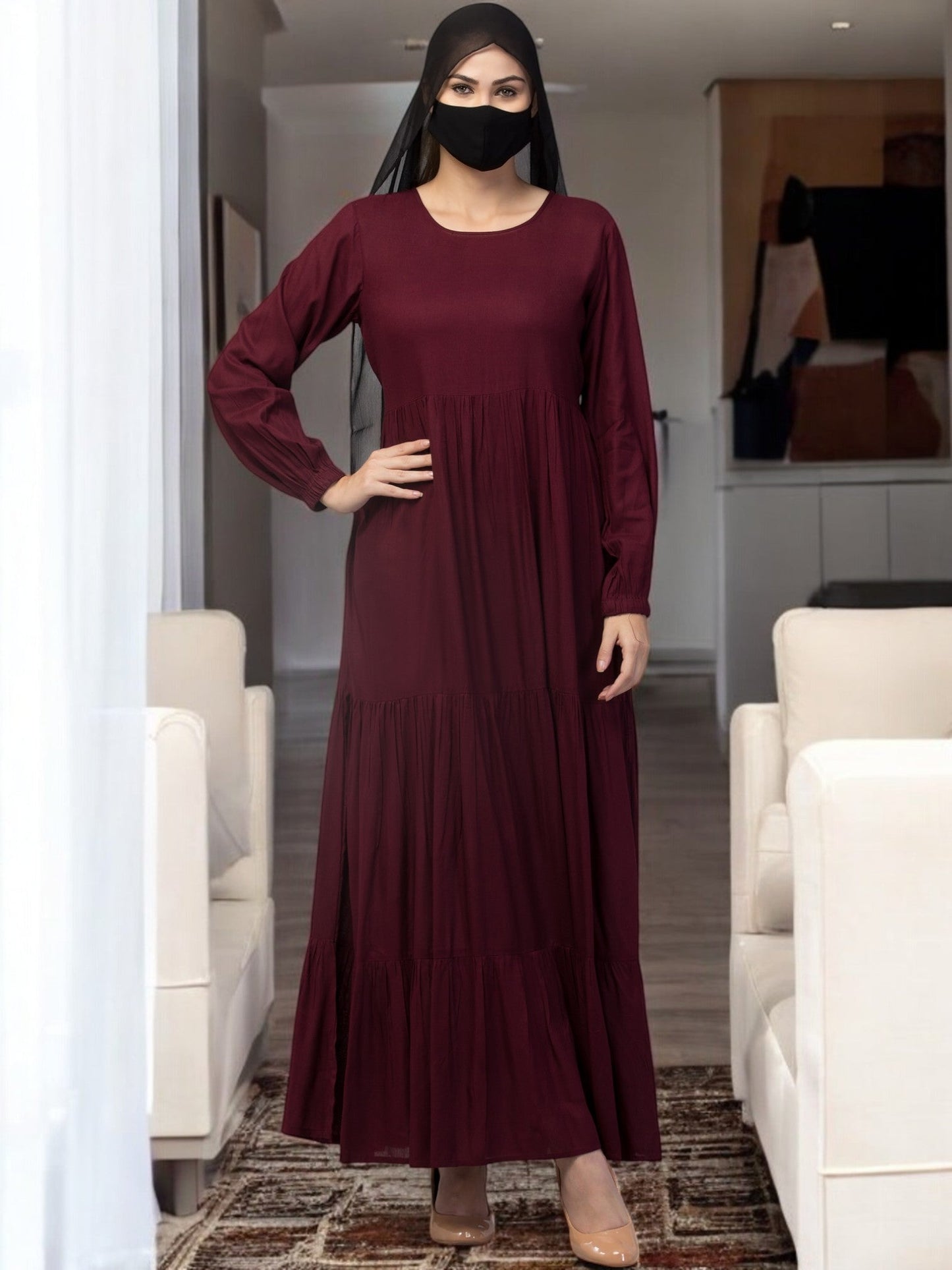 Multi Layered- Maxi Dress With Elasticated Sleeves