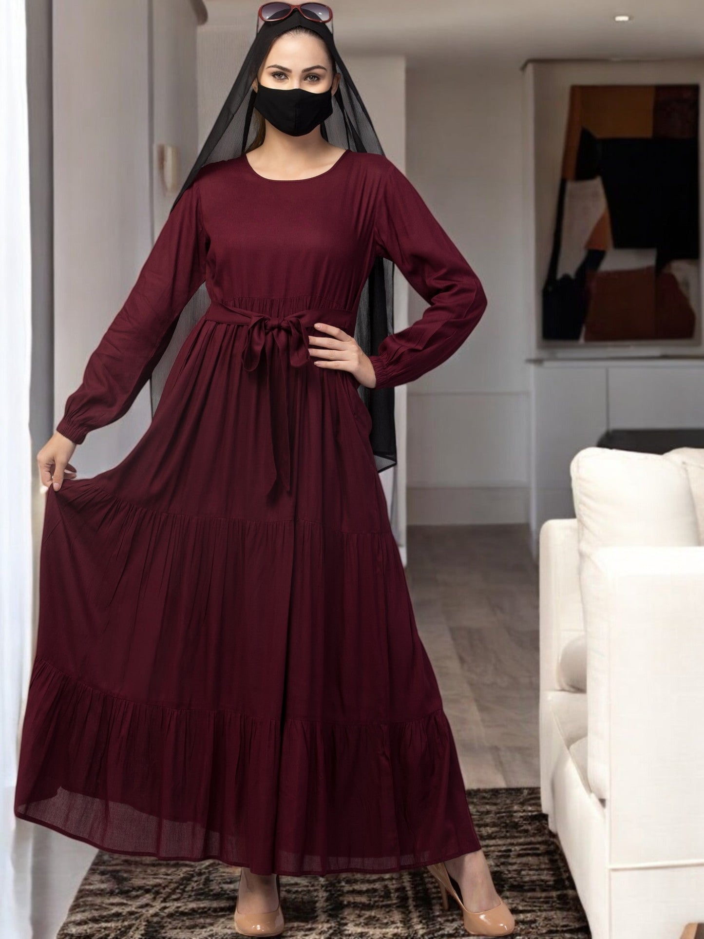 Multi Layered- Maxi Dress With Elasticated Sleeves