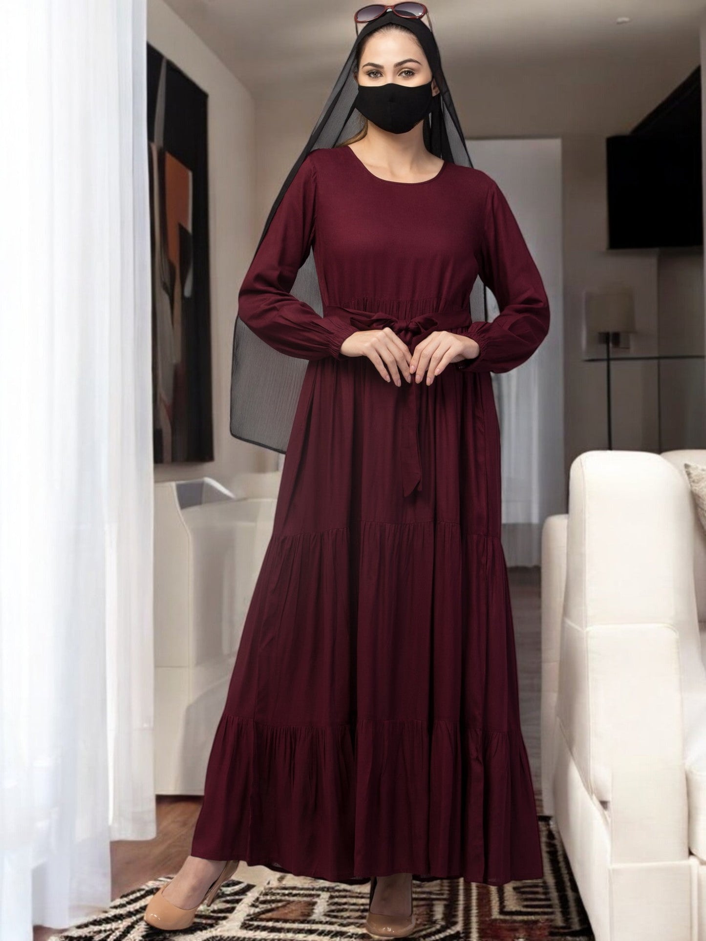 Multi Layered- Maxi Dress With Elasticated Sleeves