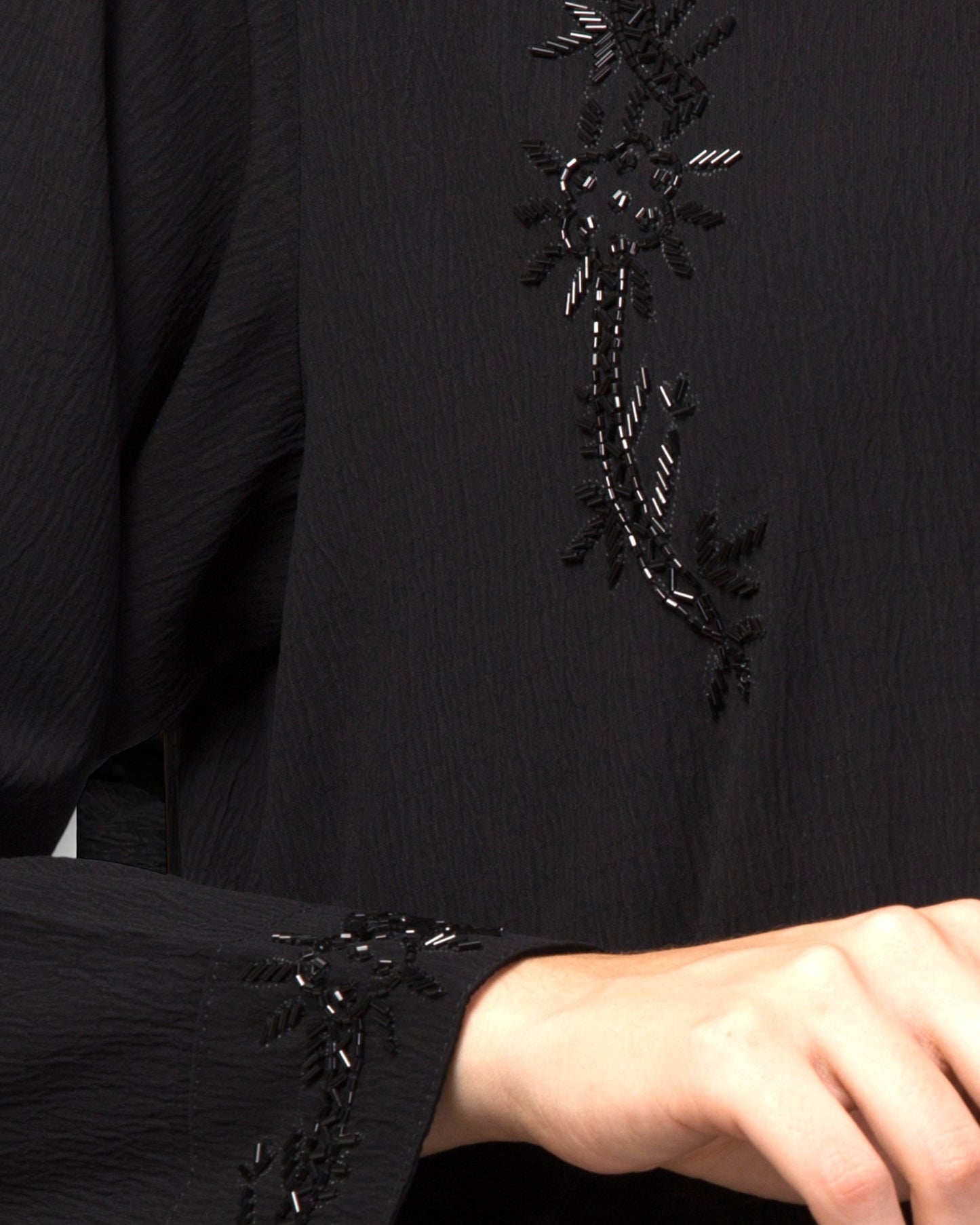 "CYE Crush Front Open Abaya: Elegant Handwork Embellishments with Matching Stole"