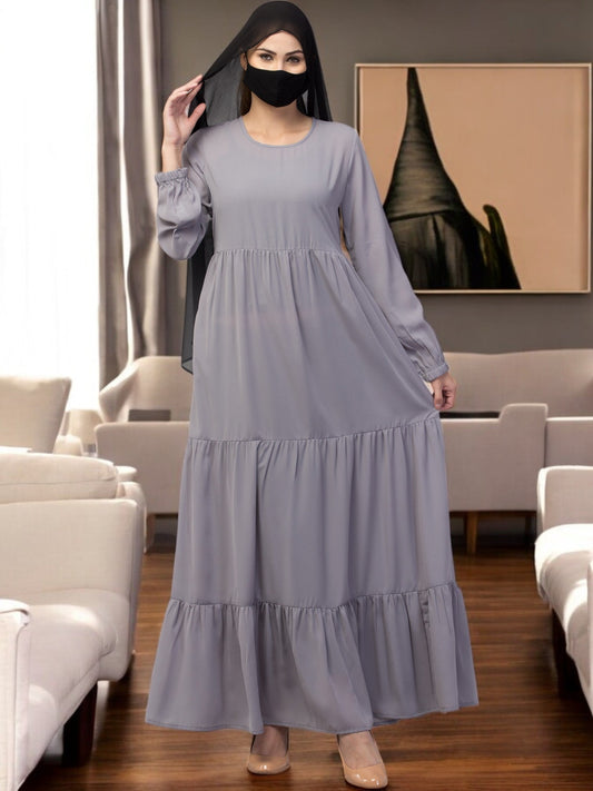 Multi Layered- Maxi Dress With Elasticated Sleeves
