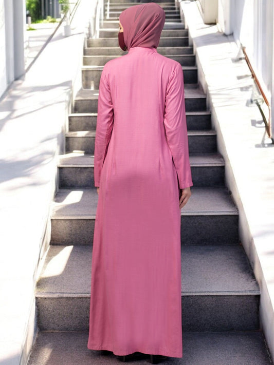 Elegant Front Open Abaya Dress with Wooden Button