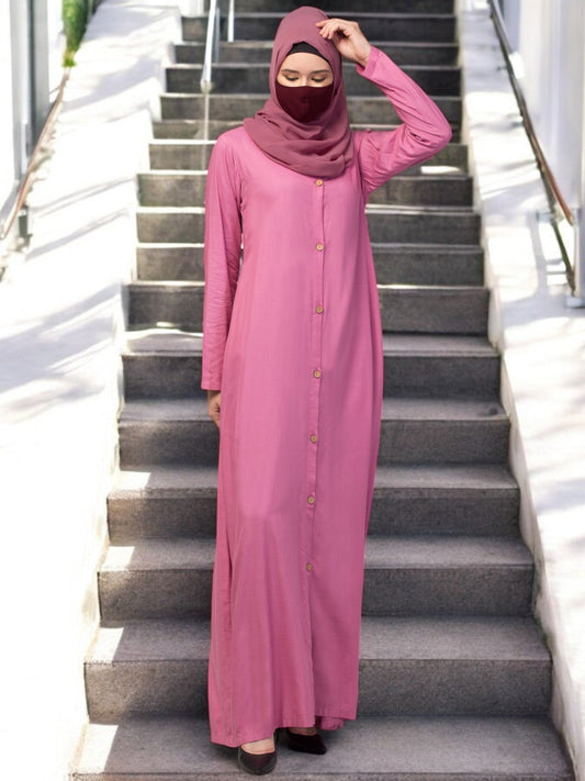 Elegant Front Open Abaya Dress with Wooden Button