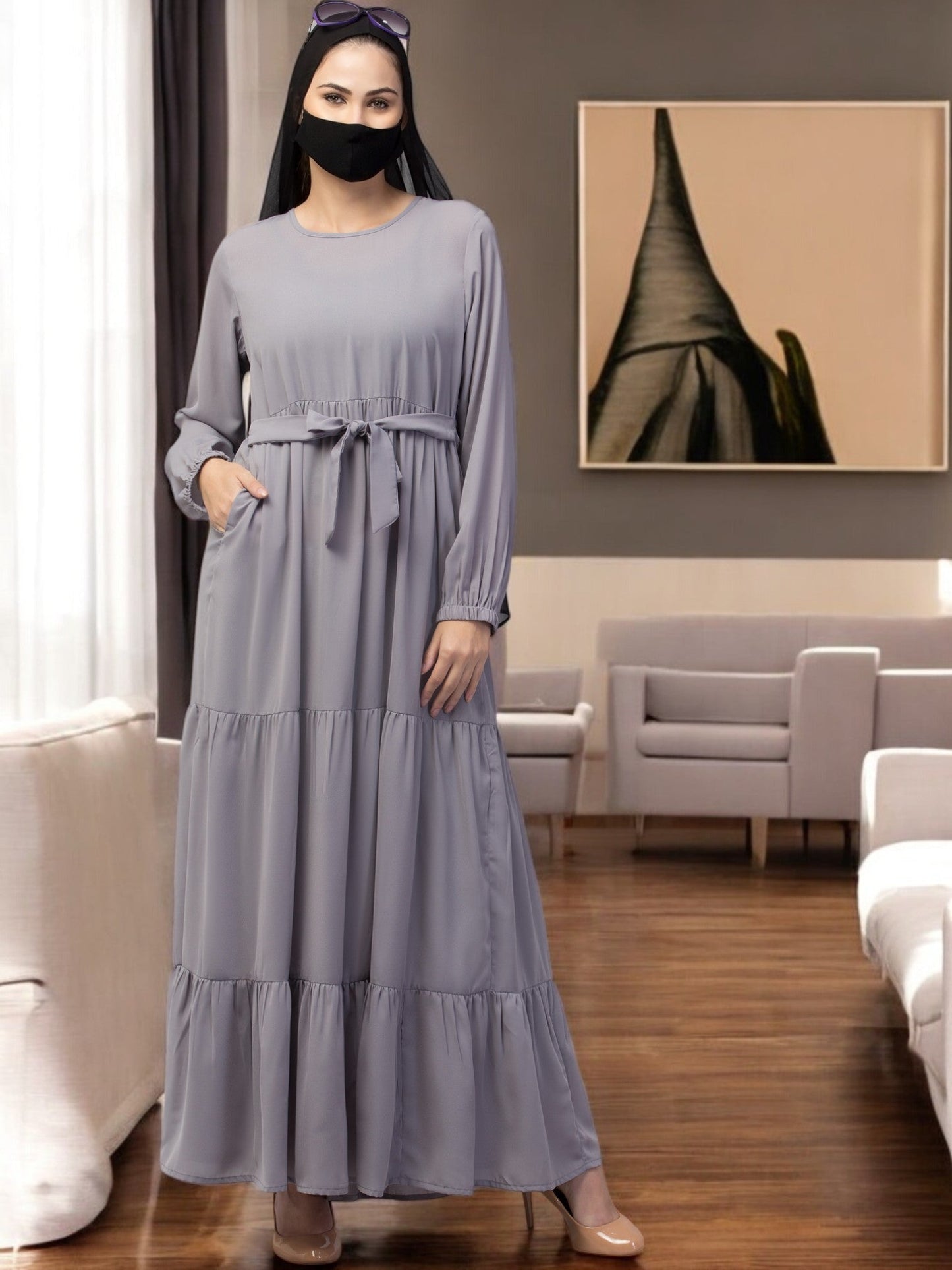 Multi Layered- Maxi Dress With Elasticated Sleeves