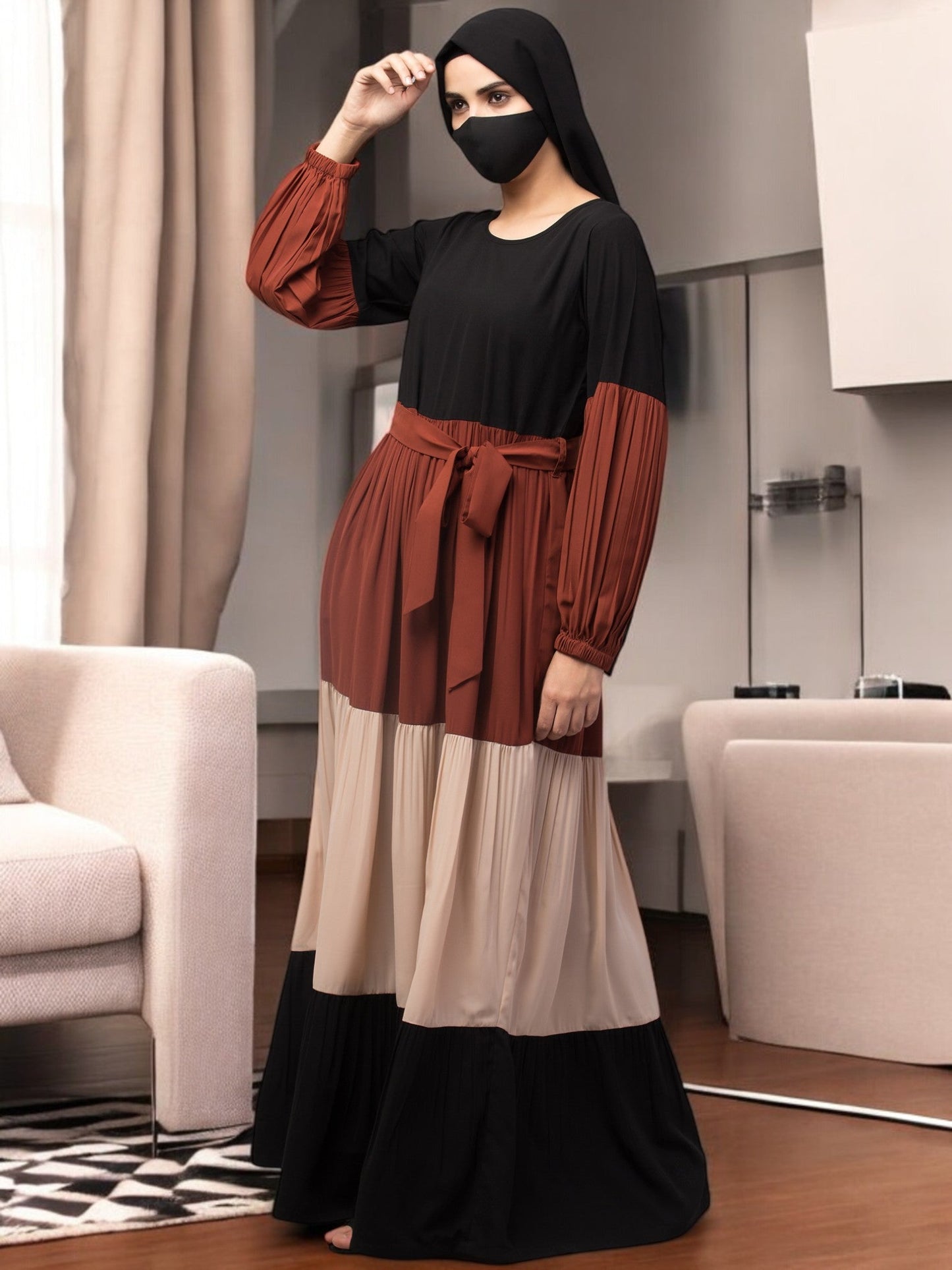 Multi Colored and Multi-Tiered Abaya Dress.
