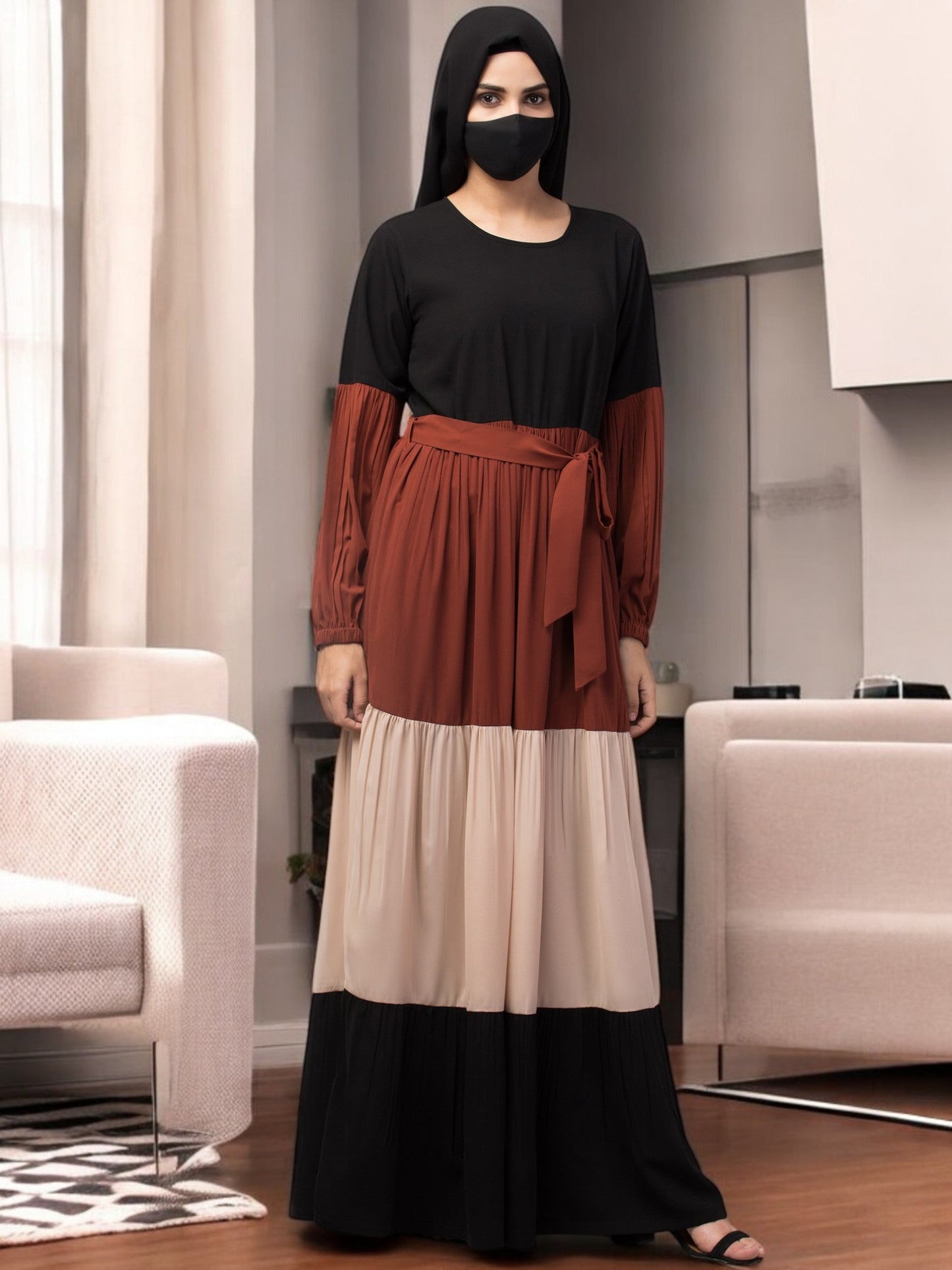 Multi Colored and Multi-Tiered Abaya Dress.