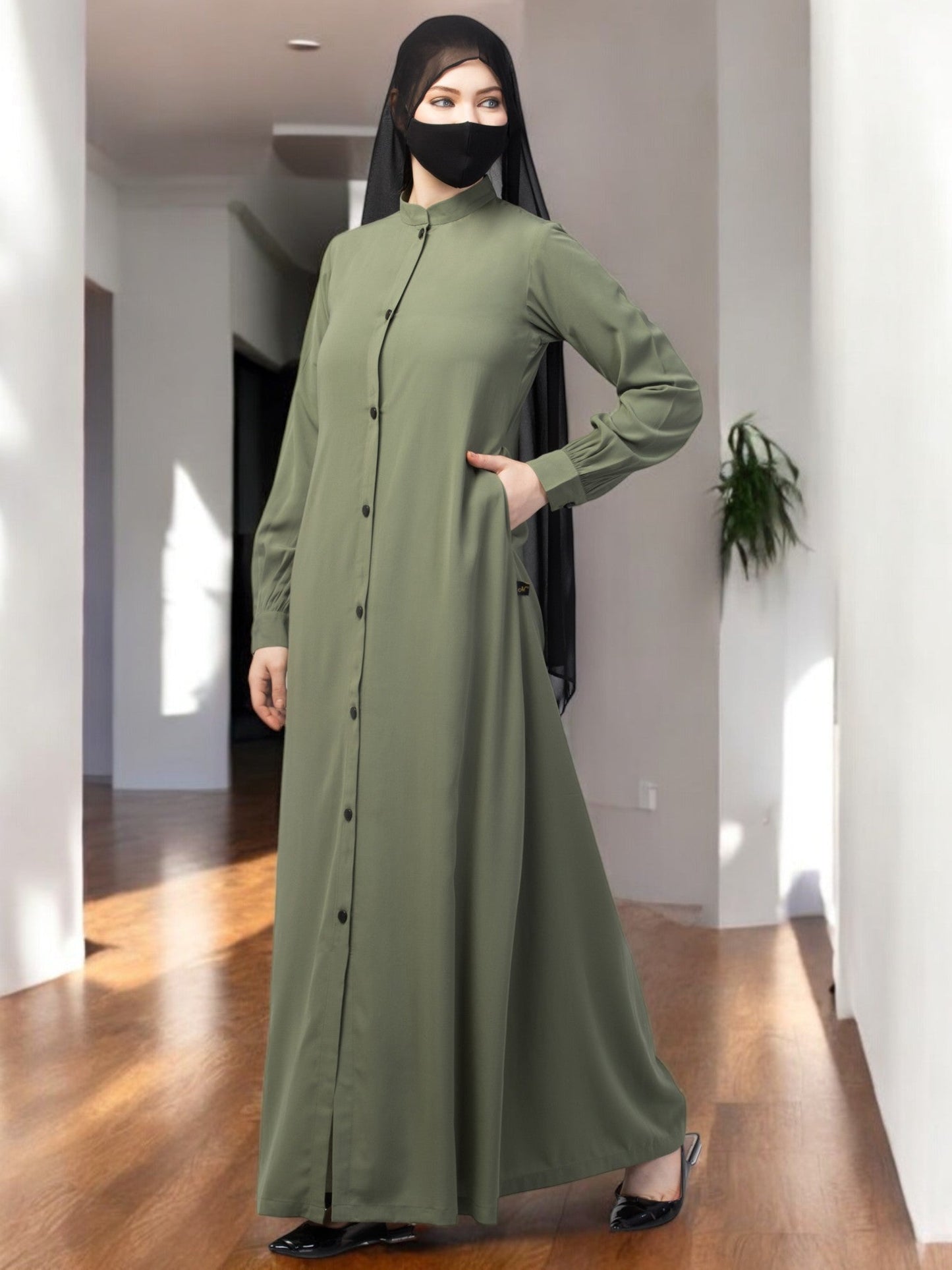 Front Open Abaya With Side Pockets