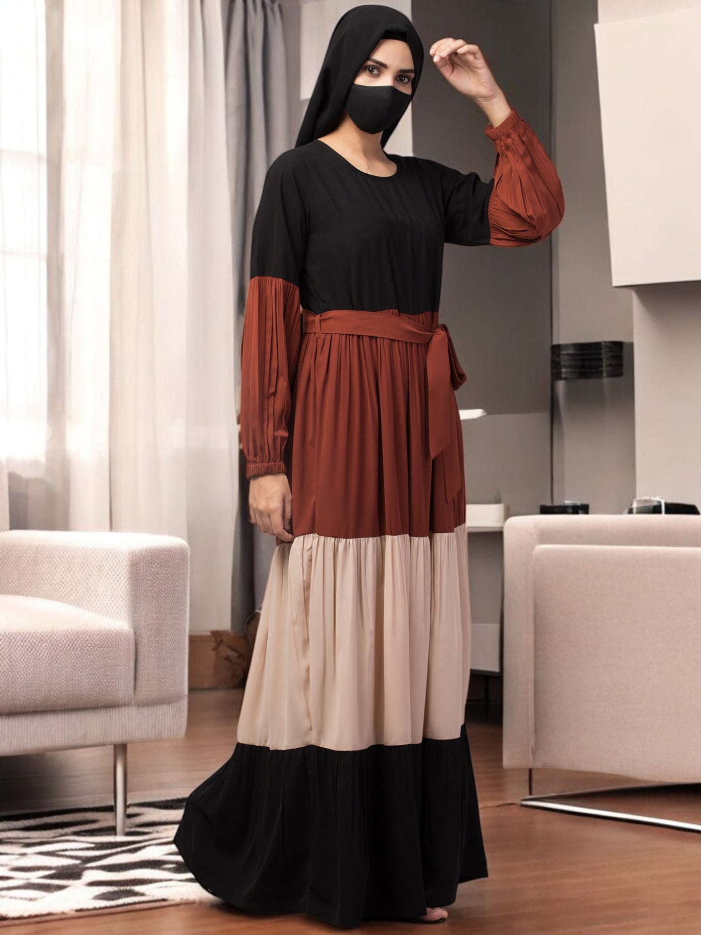 Multi Colored and Multi-Tiered Abaya Dress.