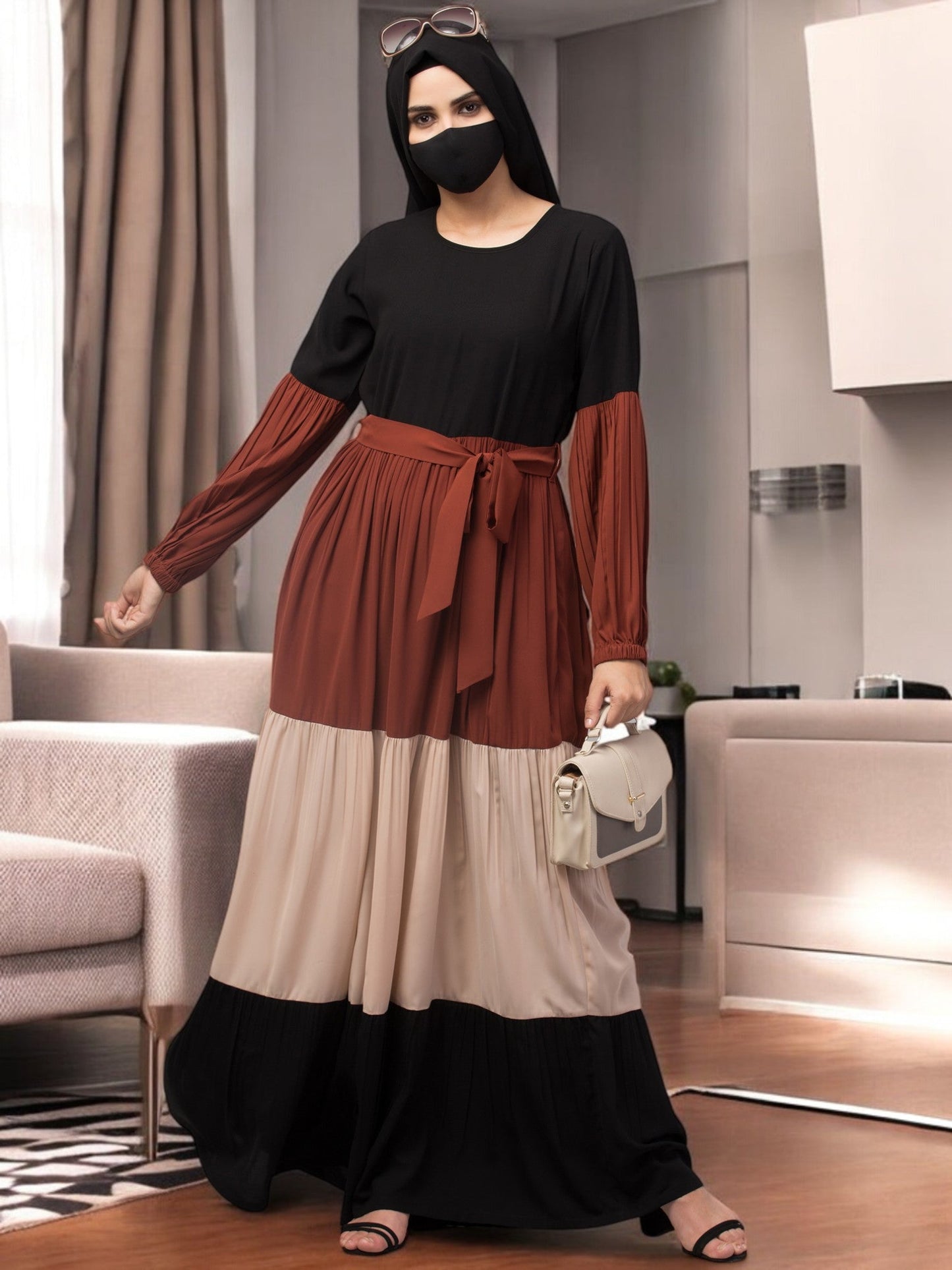 Multi Colored and Multi-Tiered Abaya Dress.