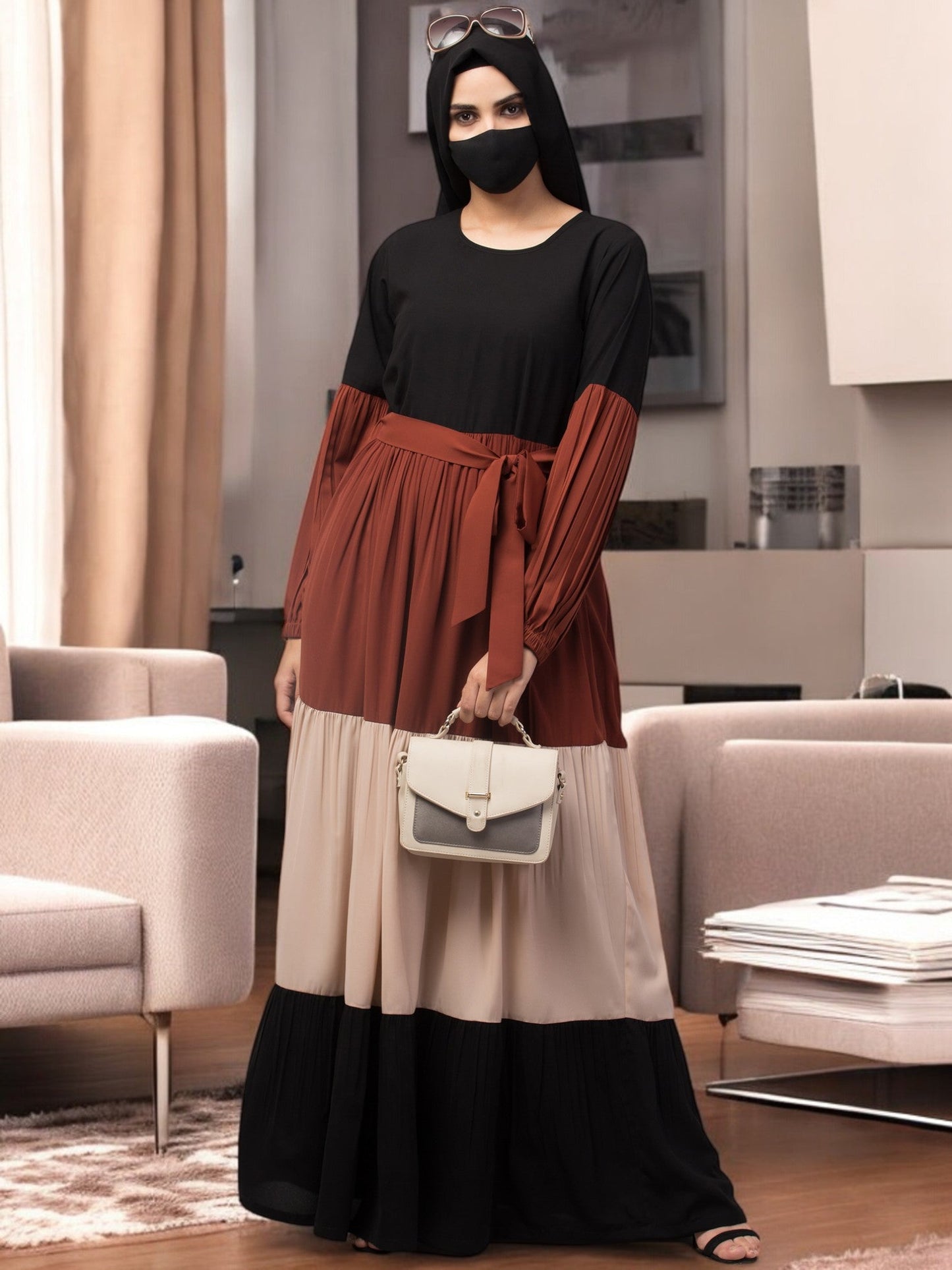 Multi Colored and Multi-Tiered Abaya Dress.