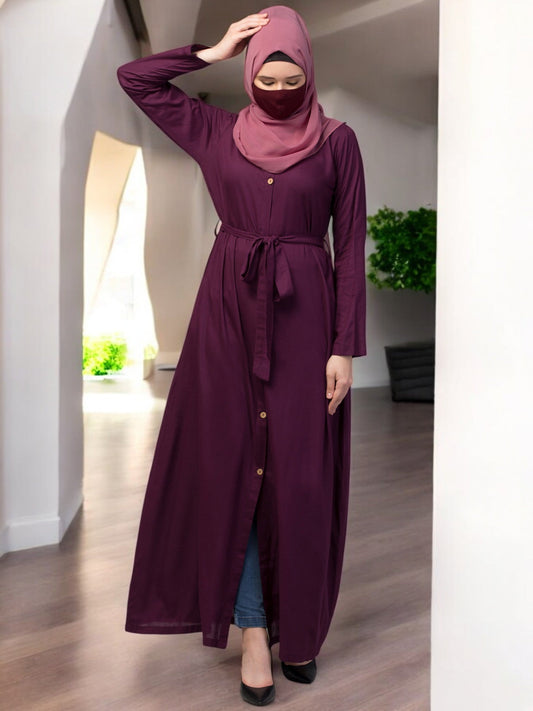 Elegant Front Open Abaya Dress with Wooden Button