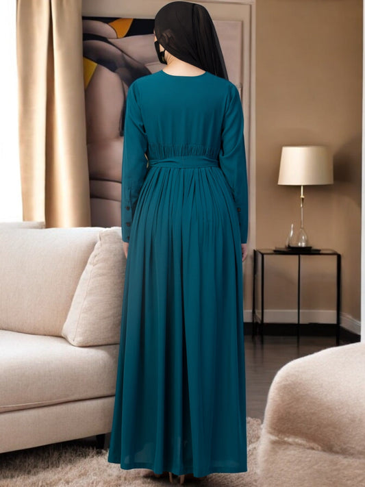 Abaya Dress with Buttons on Yoke and Sleeves-Falls loose From Chest.