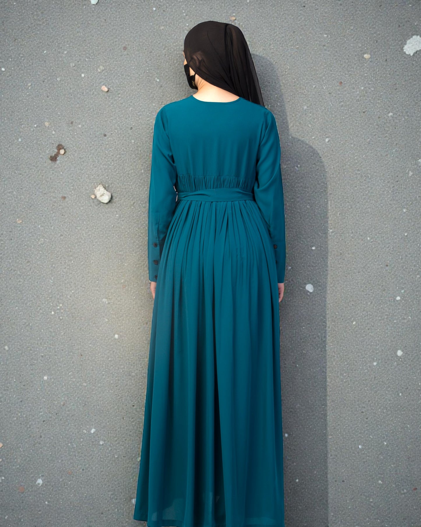 Maxi Dress with Buttons on Yoke and Sleeves-Falls loose From Chest.