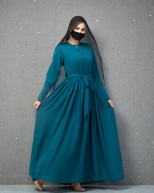 Maxi Dress with Buttons on Yoke and Sleeves-Falls loose From Chest.