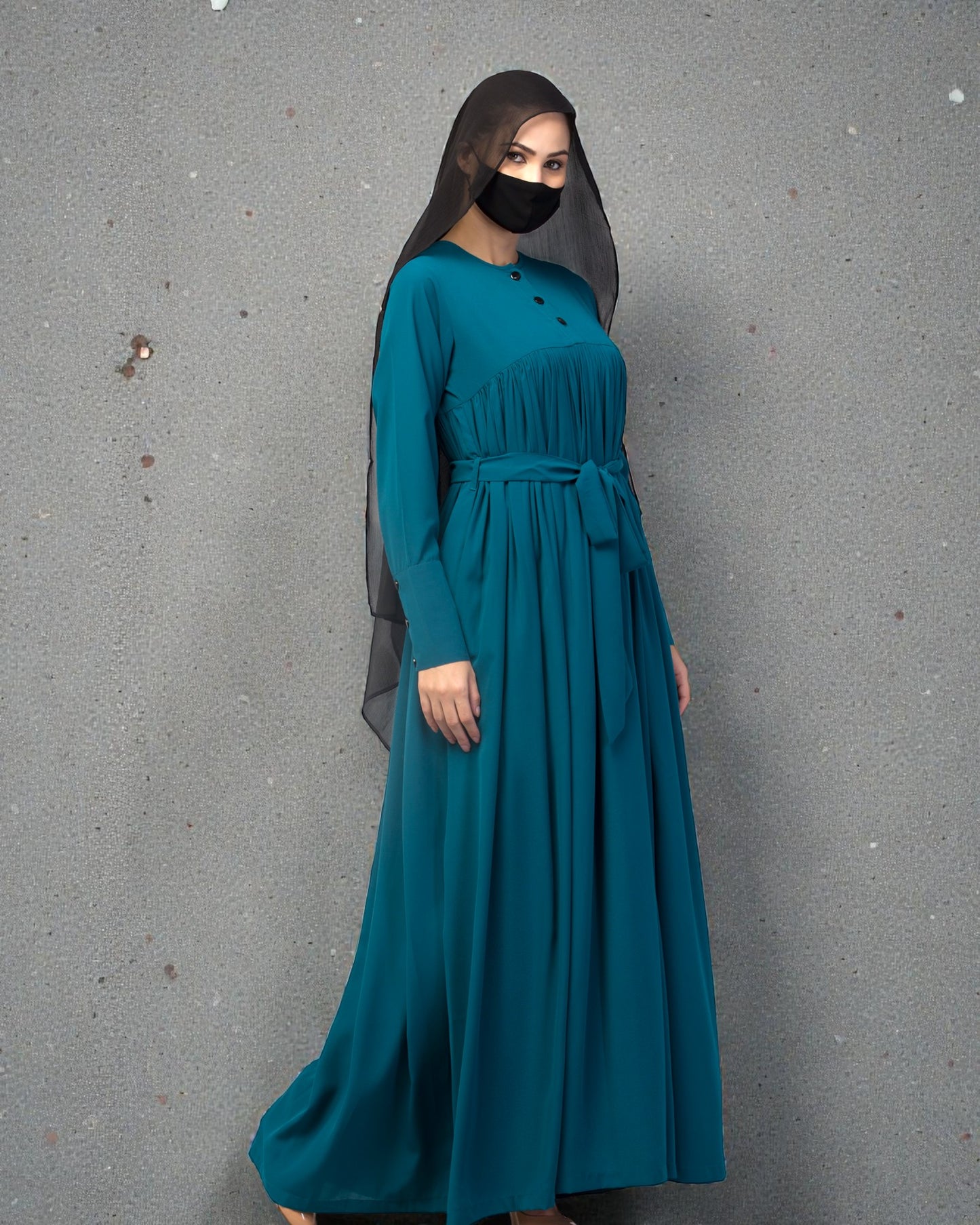 Maxi Dress with Buttons on Yoke and Sleeves-Falls loose From Chest.
