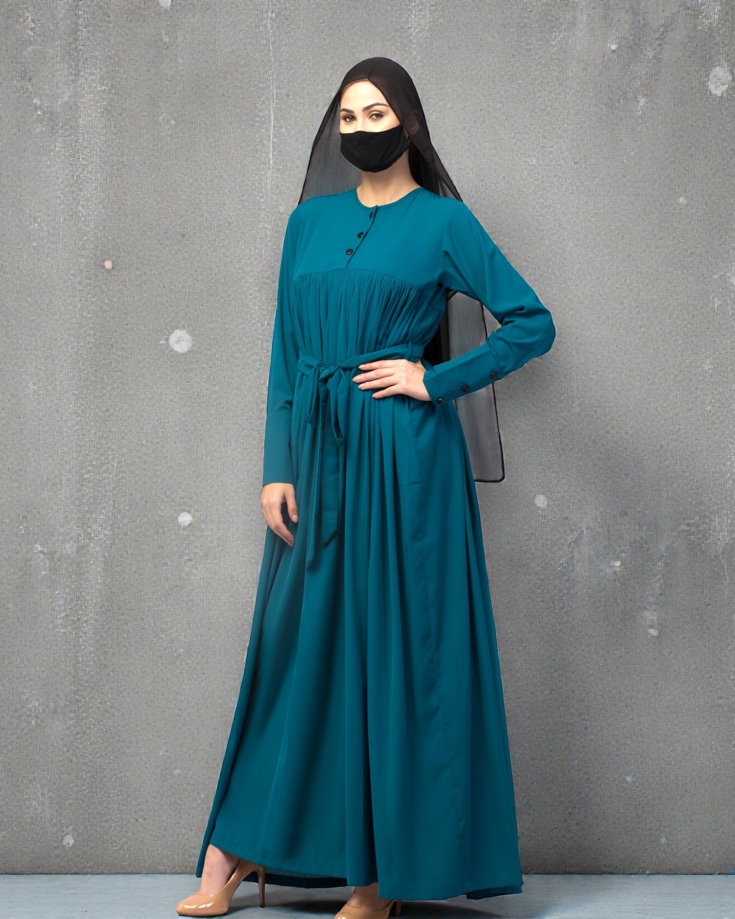 Maxi Dress with Buttons on Yoke and Sleeves-Falls loose From Chest.