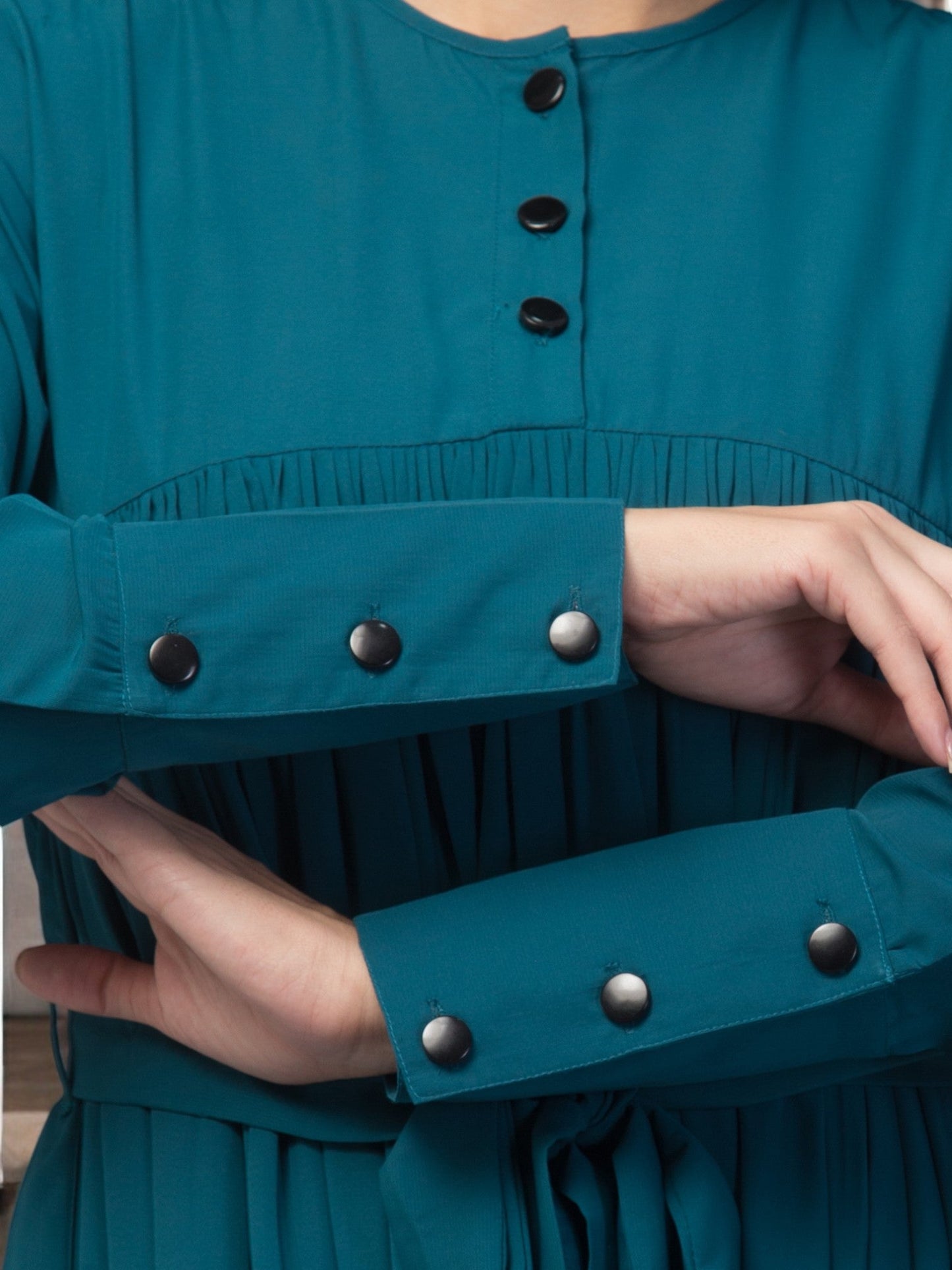 Abaya Dress with Buttons on Yoke and Sleeves-Falls loose From Chest.