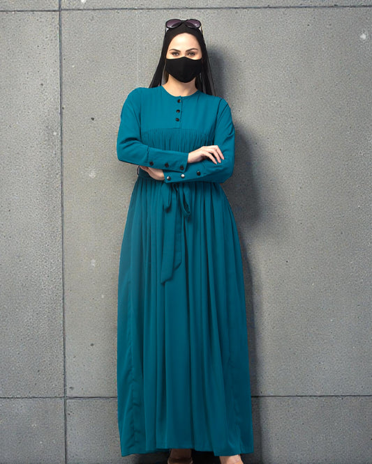 Maxi Dress with Buttons on Yoke and Sleeves-Falls loose From Chest.