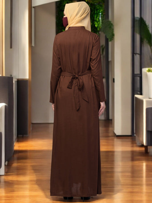 Elegant Front Open Abaya Dress with Wooden Button