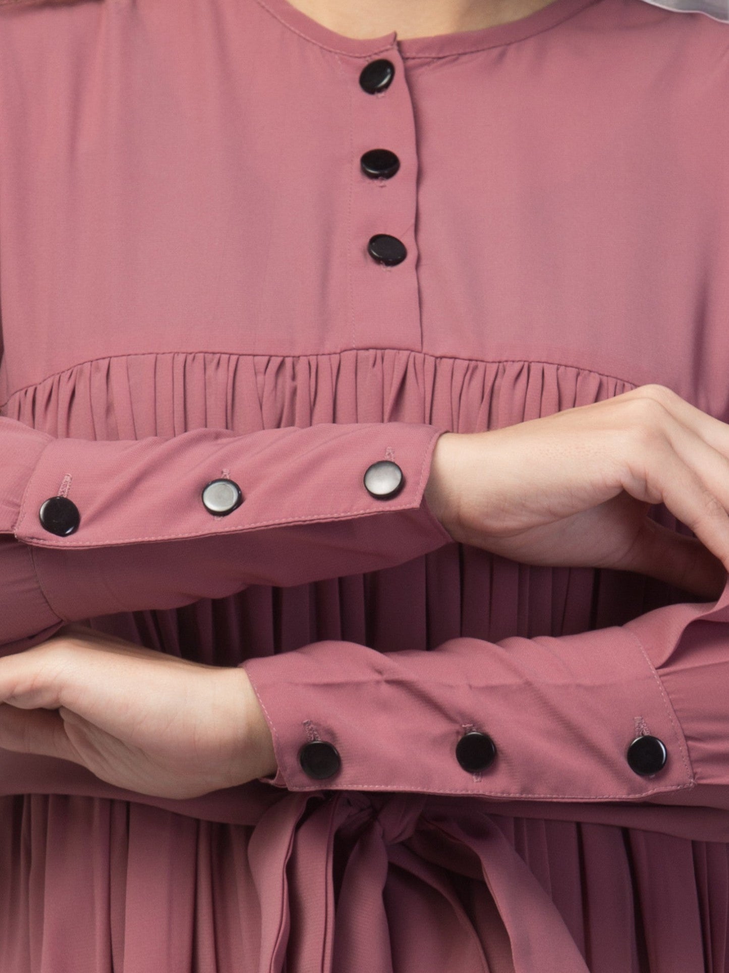 Abaya Dress with Buttons on Yoke and Sleeves-Falls loose From Chest.