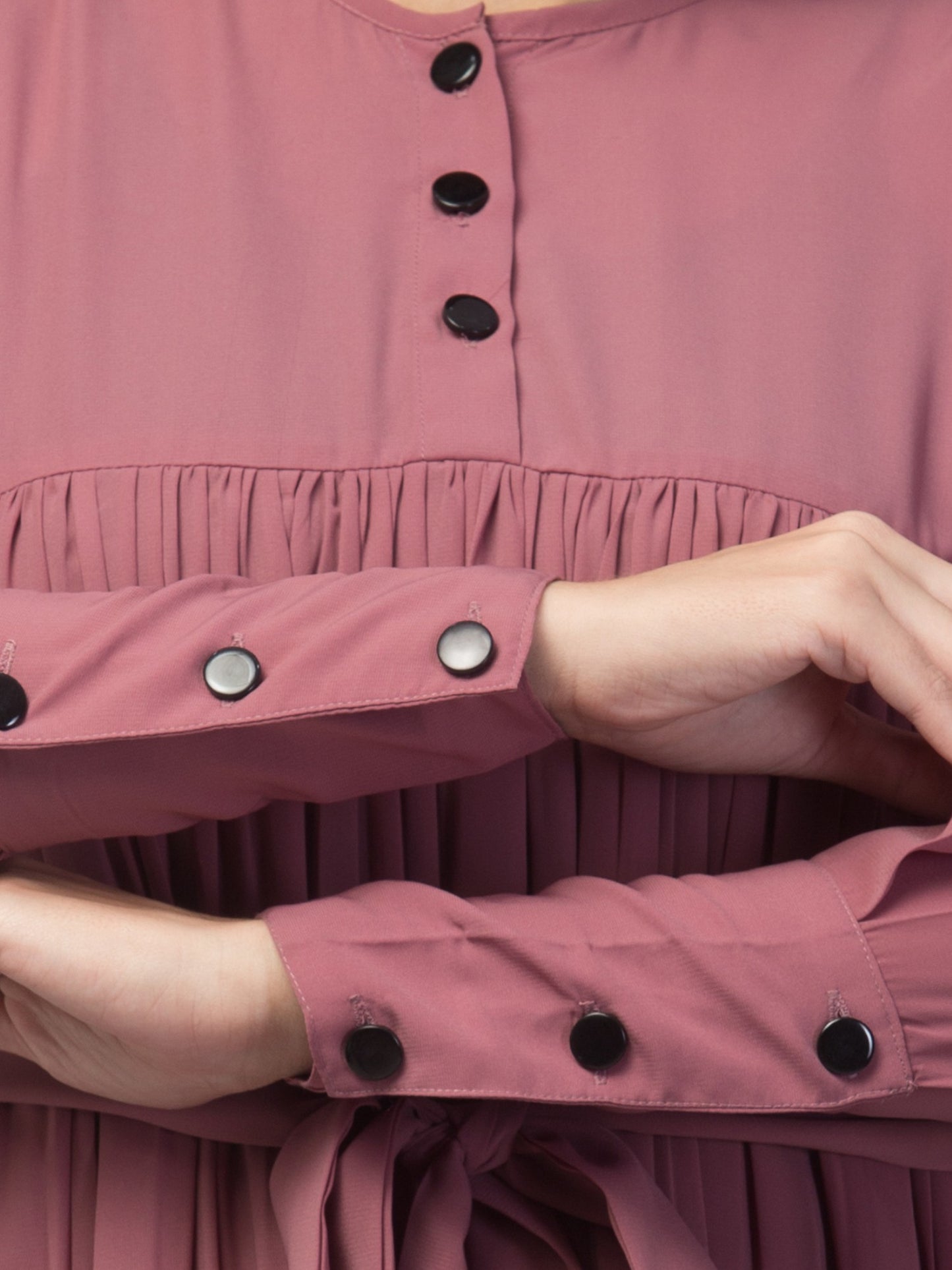 Maxi Dress with Buttons on Yoke and Sleeves-Falls loose From Chest.