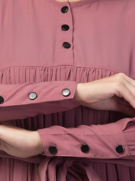 Maxi Dress with Buttons on Yoke and Sleeves-Falls loose From Chest.