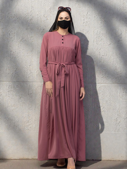 Maxi Dress with Buttons on Yoke and Sleeves-Falls loose From Chest.
