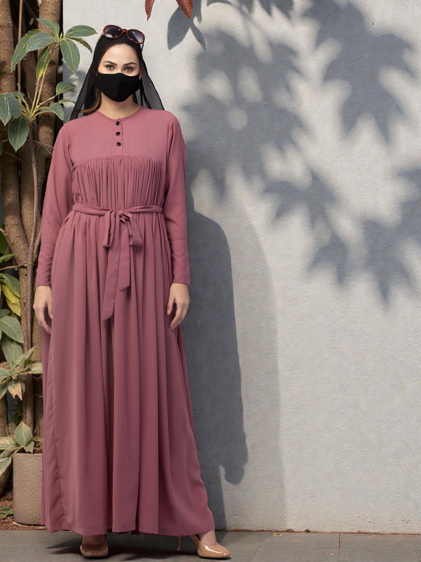 Maxi Dress with Buttons on Yoke and Sleeves-Falls loose From Chest.