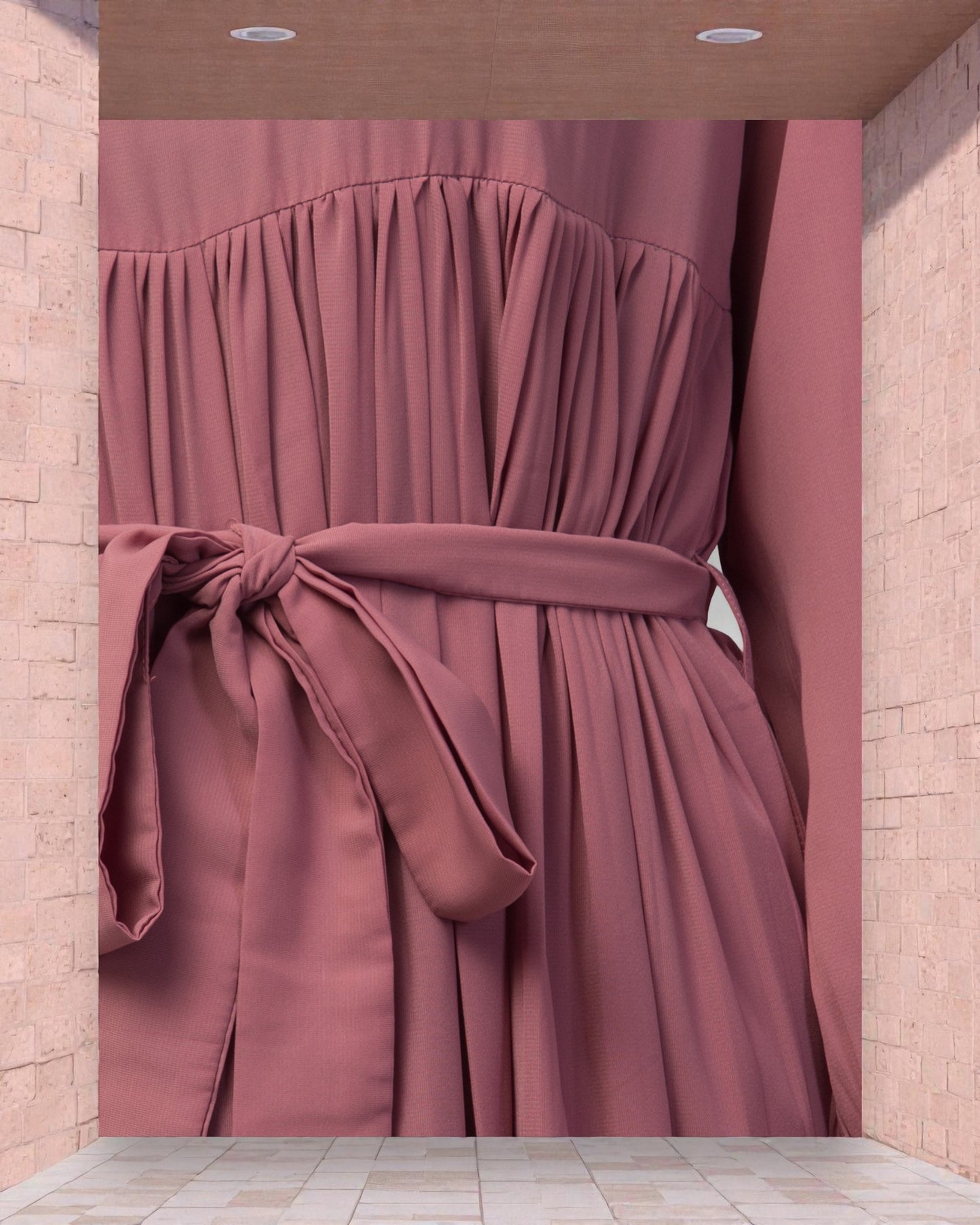 Multi Layered Maxi Dress With Belt & Elasticated Bell Sleeves