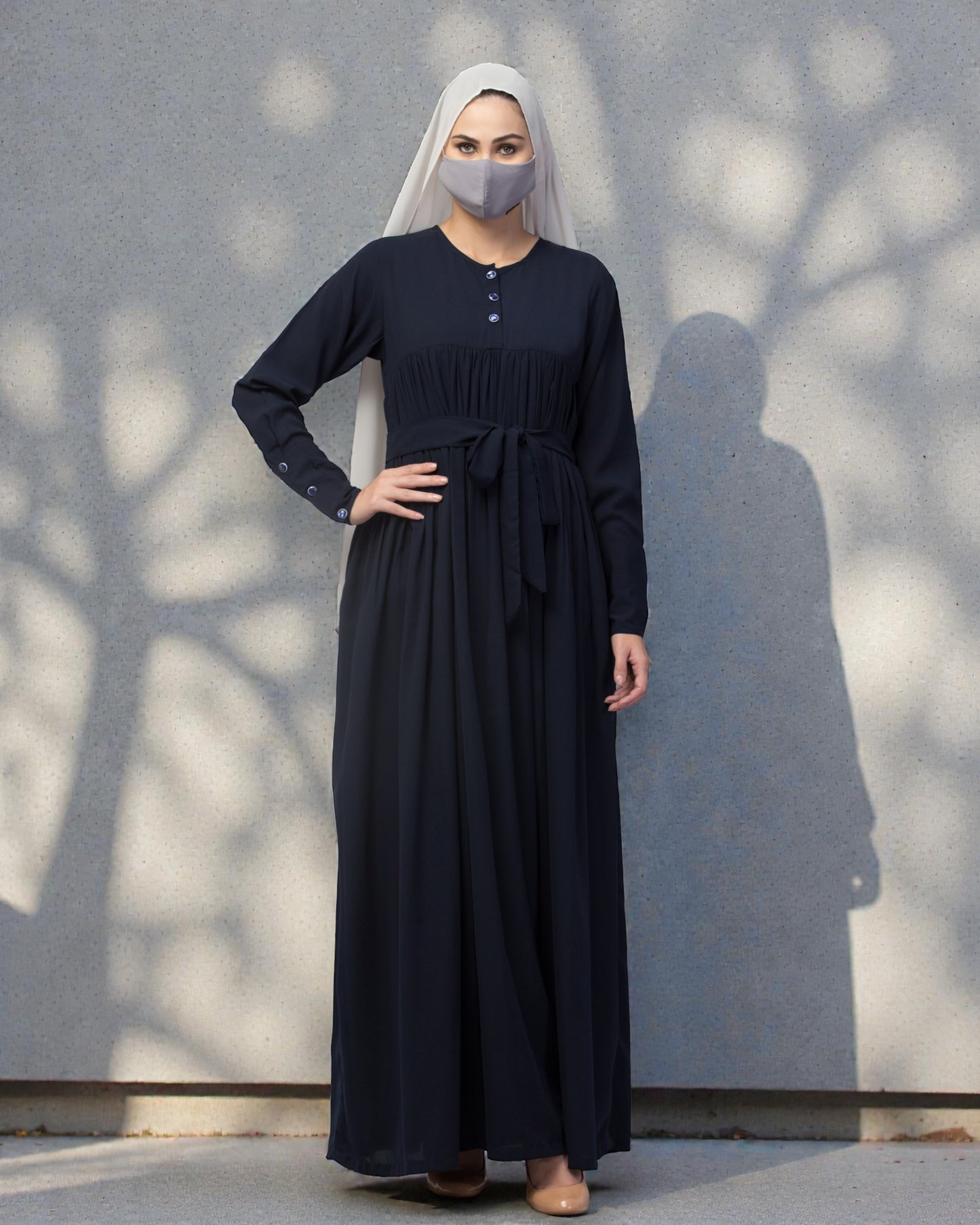 Maxi Dress with Buttons on Yoke and Sleeves-Falls loose From Chest.