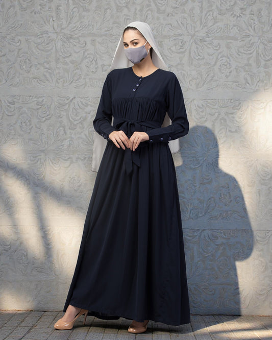 Maxi Dress with Buttons on Yoke and Sleeves-Falls loose From Chest.