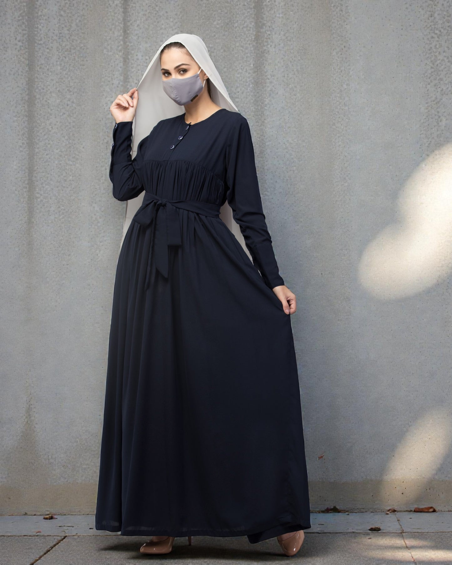 Maxi Dress with Buttons on Yoke and Sleeves-Falls loose From Chest.