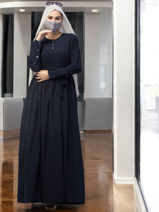 Abaya Dress with Buttons on Yoke and Sleeves-Falls loose From Chest.