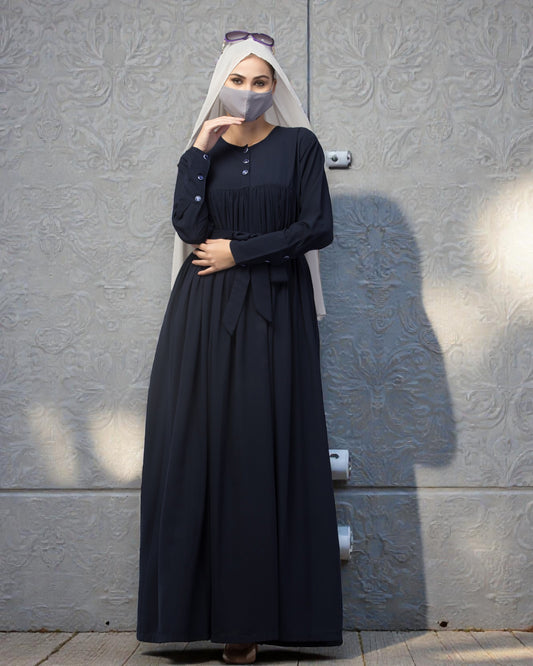 Maxi Dress with Buttons on Yoke and Sleeves-Falls loose From Chest.