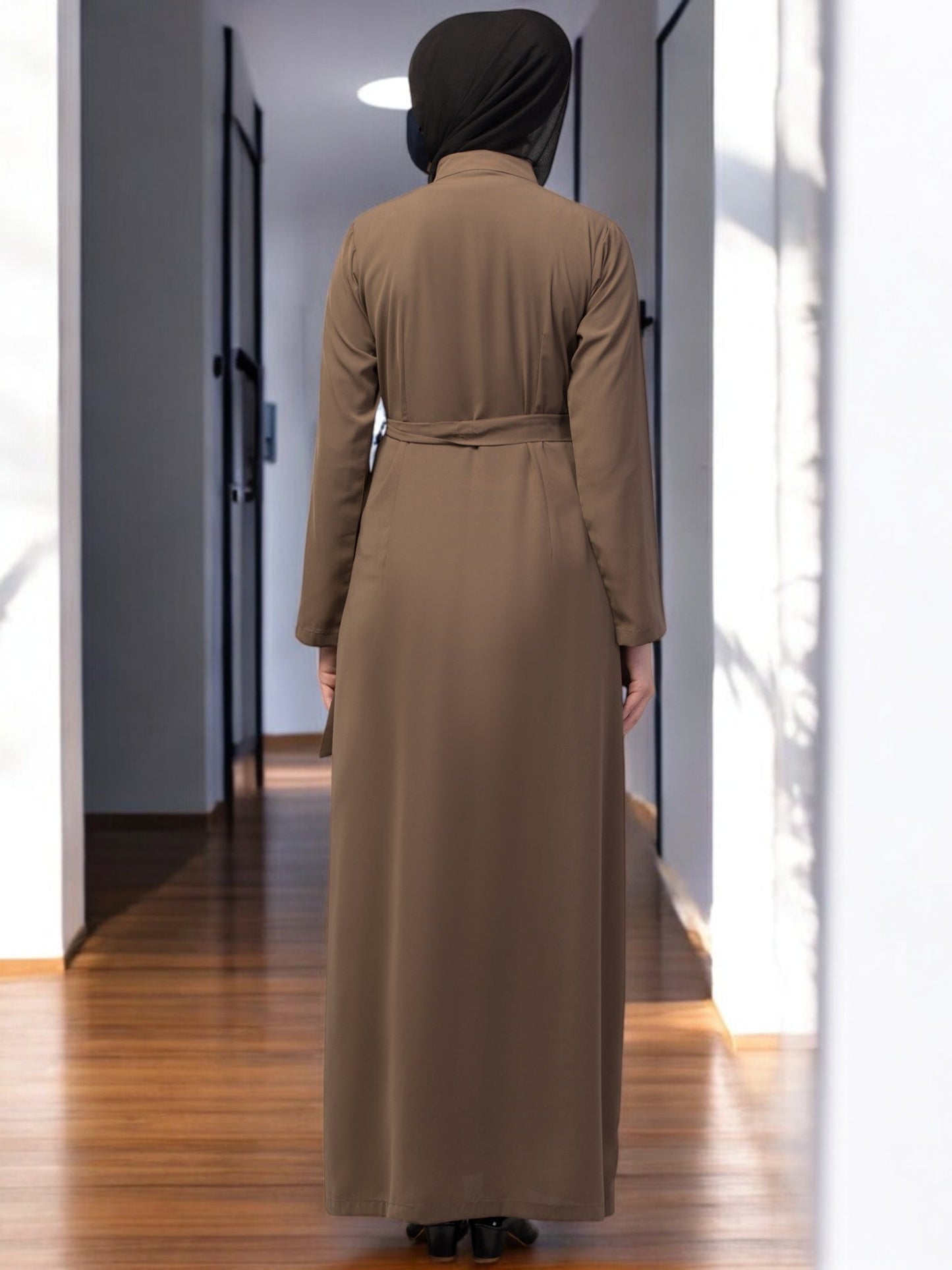 Front Open Abaya With Matching Fabric Belt