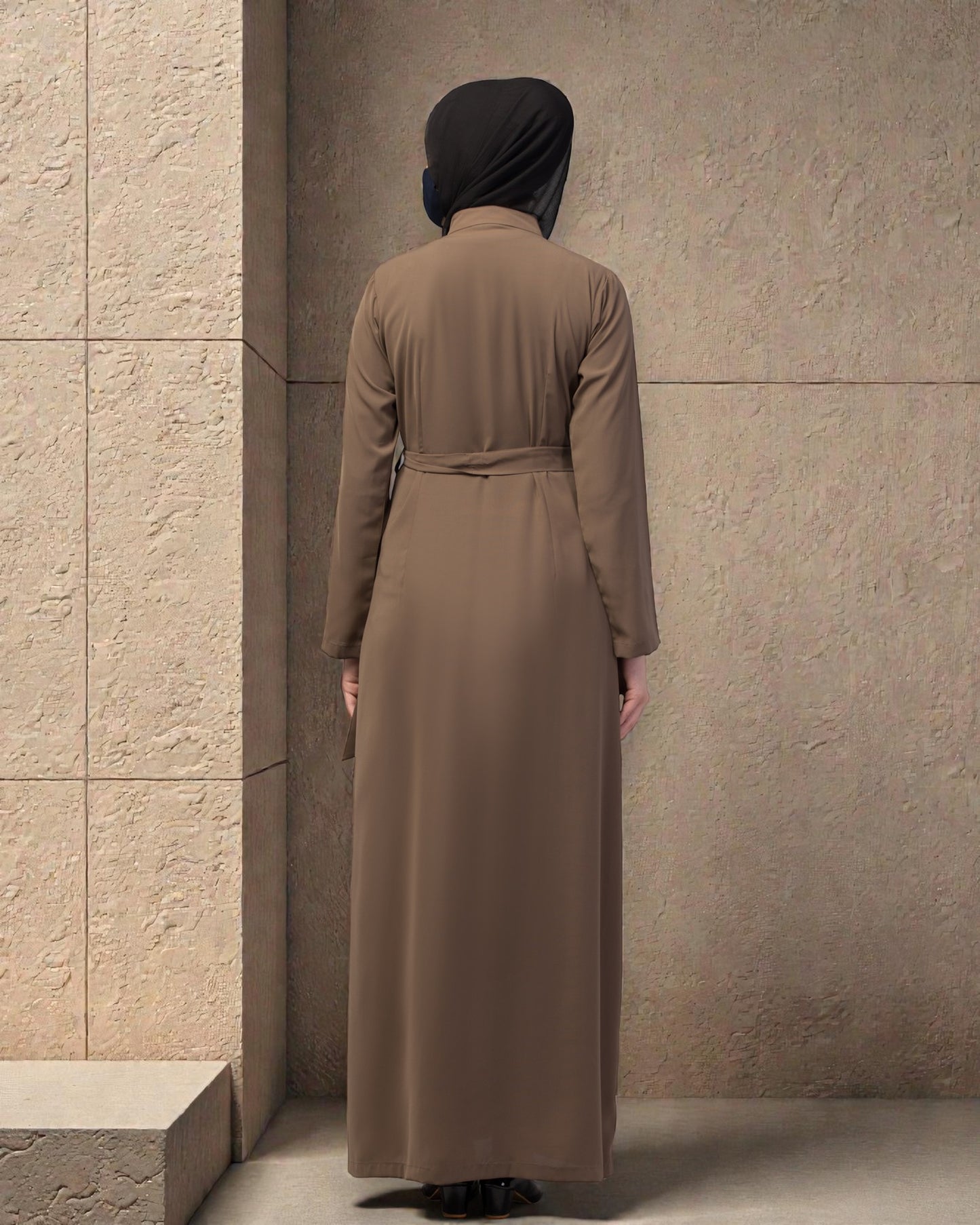 Front Open Abaya In Firdaus Fabric With Pockets & Matching Belt
