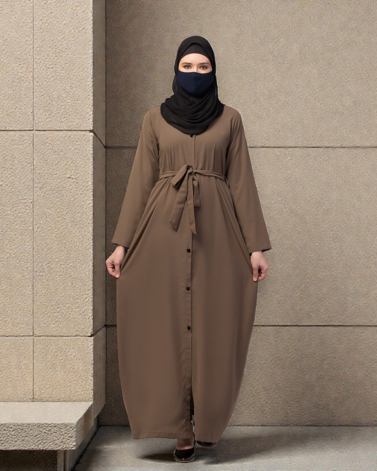 Front Open Abaya In Firdaus Fabric With Pockets & Matching Belt