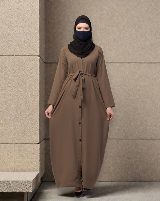 Front Open Abaya In Firdaus Fabric With Pockets & Matching Belt