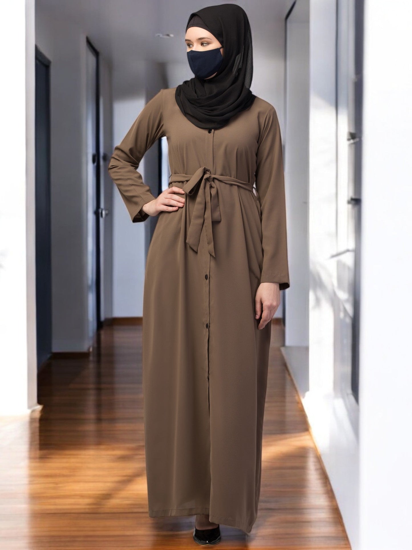 Front Open Abaya With Matching Fabric Belt