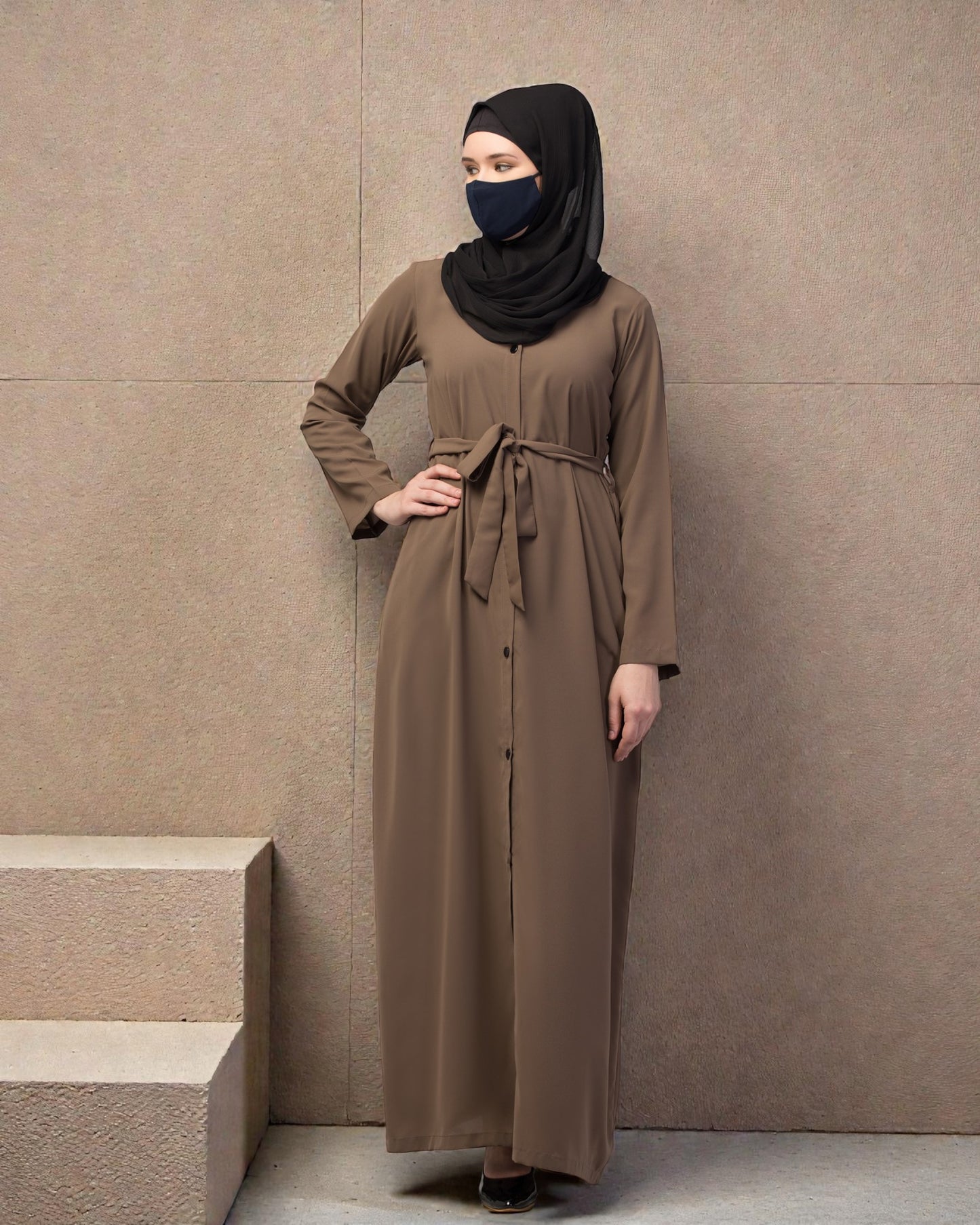 Front Open Abaya In Firdaus Fabric With Pockets & Matching Belt