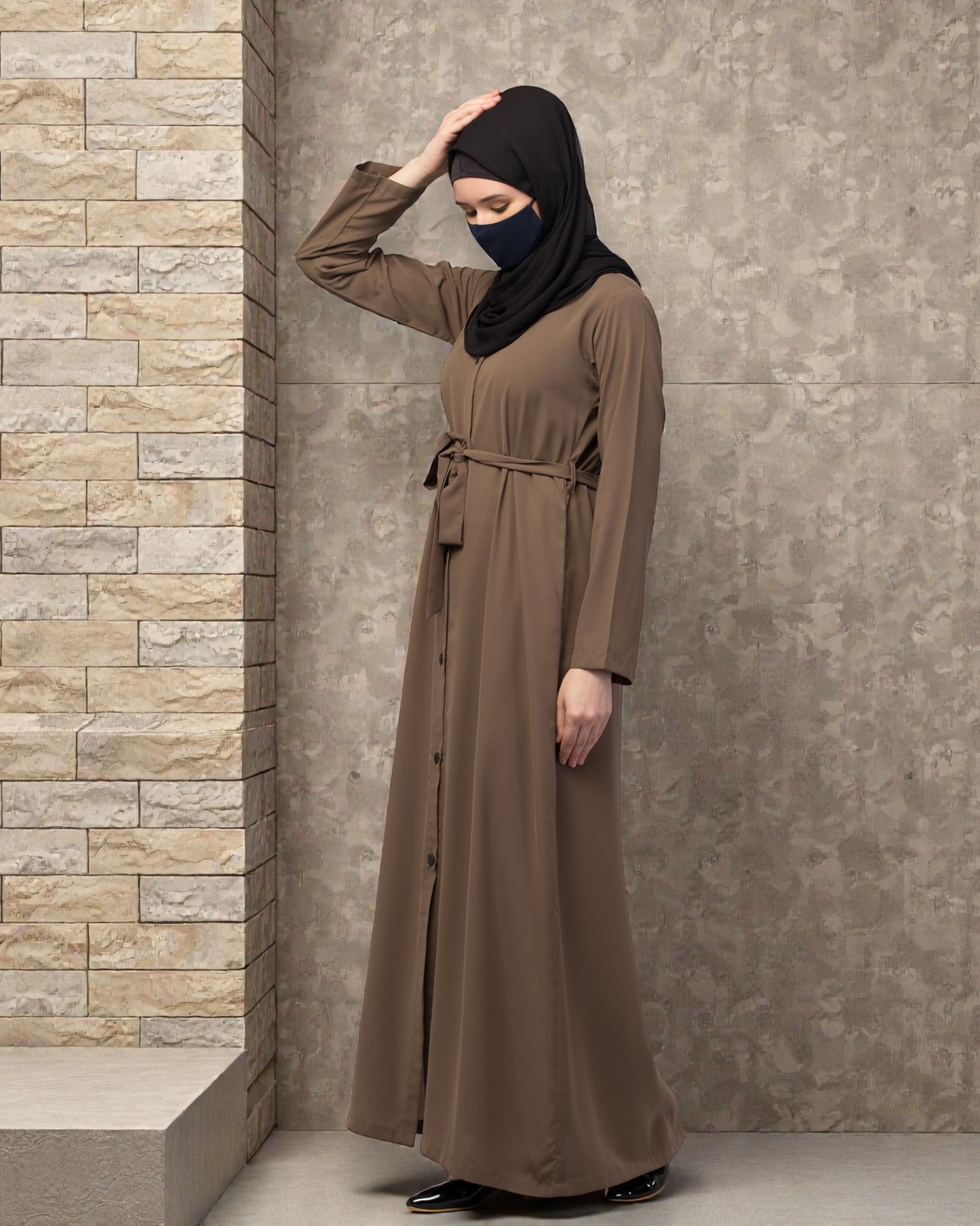 Front Open Abaya In Firdaus Fabric With Pockets & Matching Belt