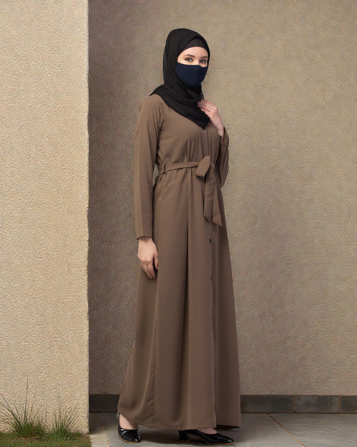 Front Open Abaya In Firdaus Fabric With Pockets & Matching Belt