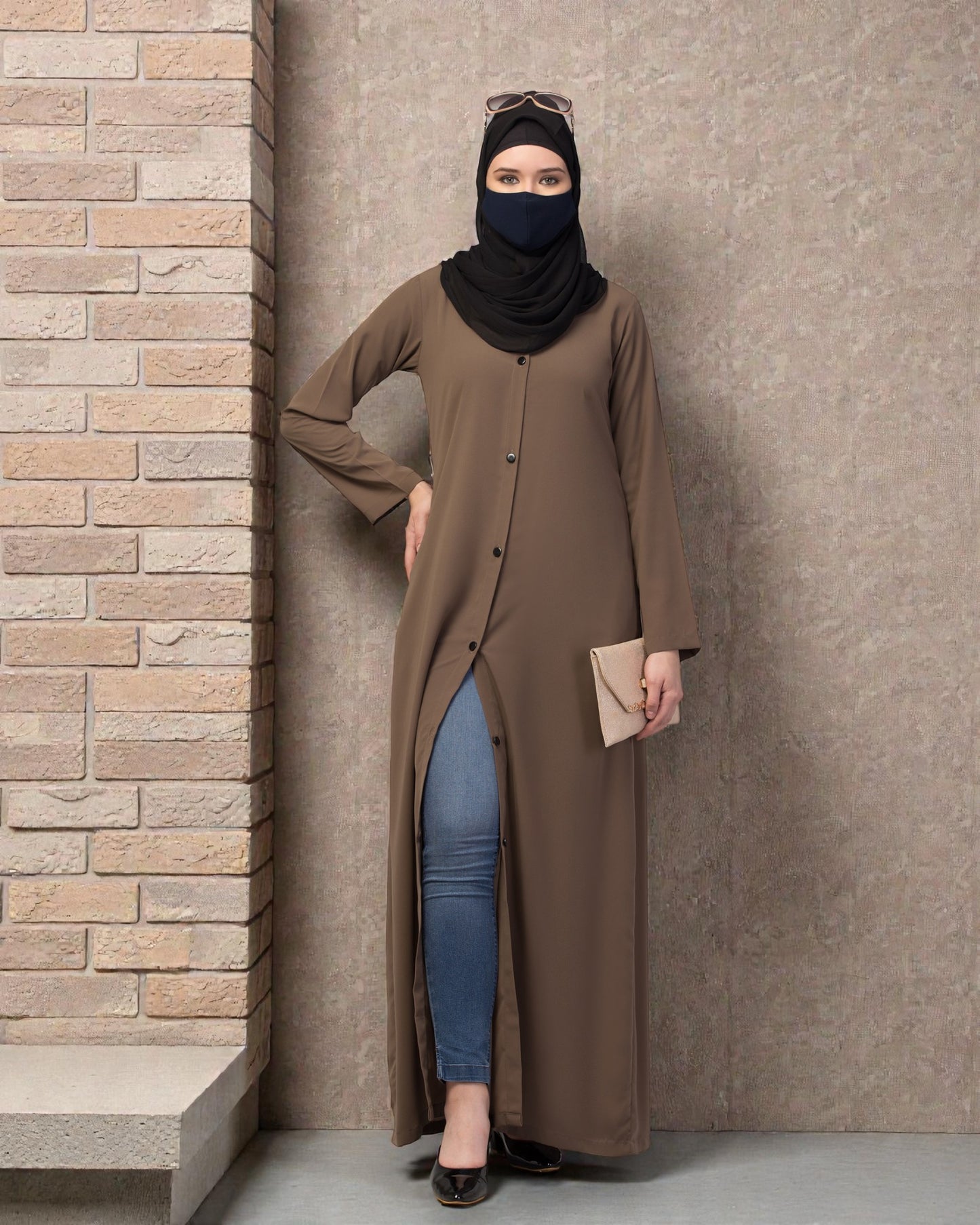 Front Open Abaya In Firdaus Fabric With Pockets & Matching Belt