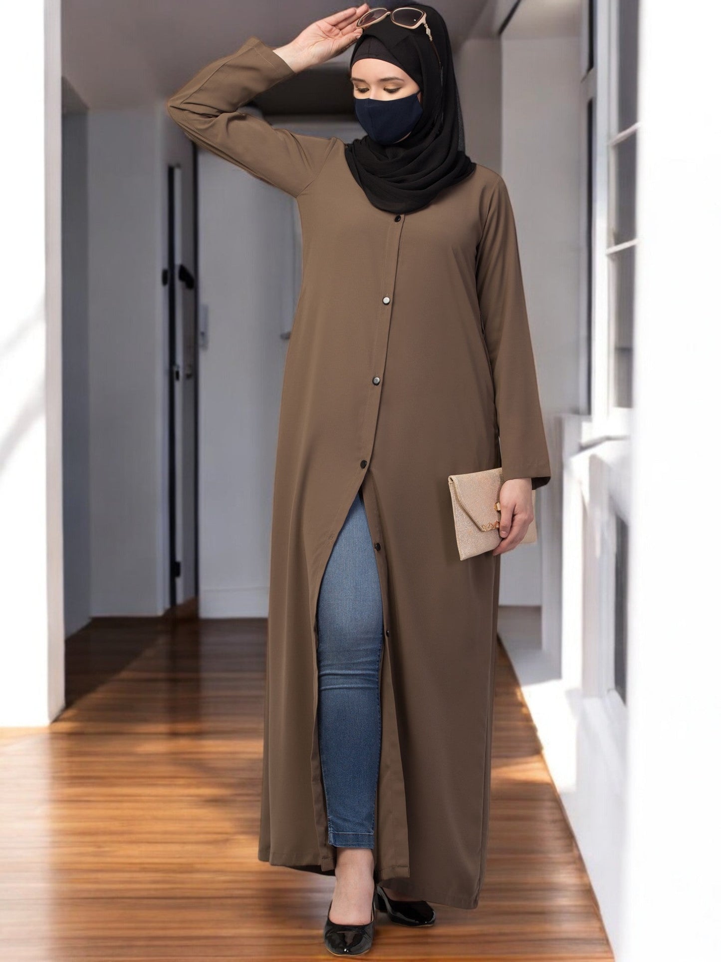 Front Open Abaya With Matching Fabric Belt